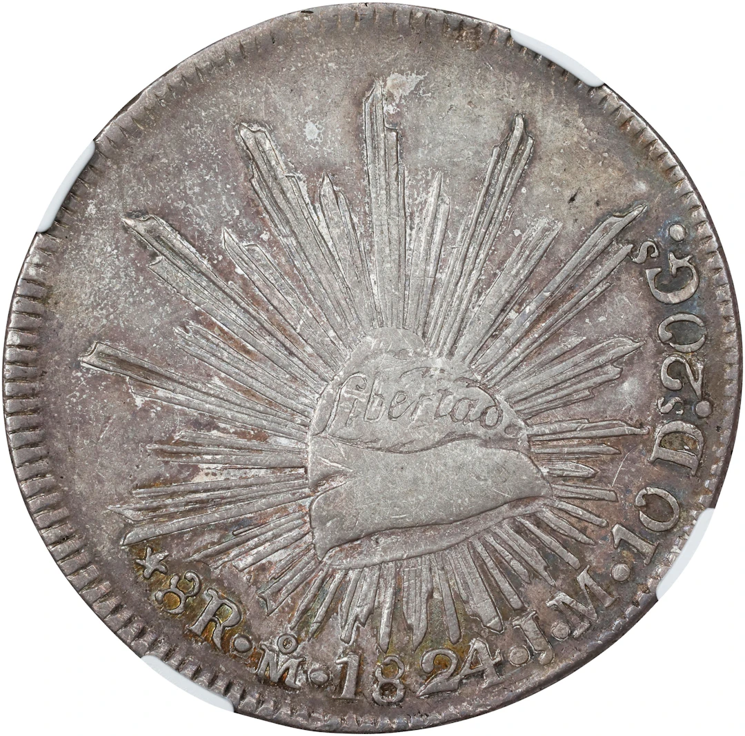 MEXICO. "Hookneck" 8 Reales, 1824-Mo JM. Mexico City Mint. NGC AU-53.