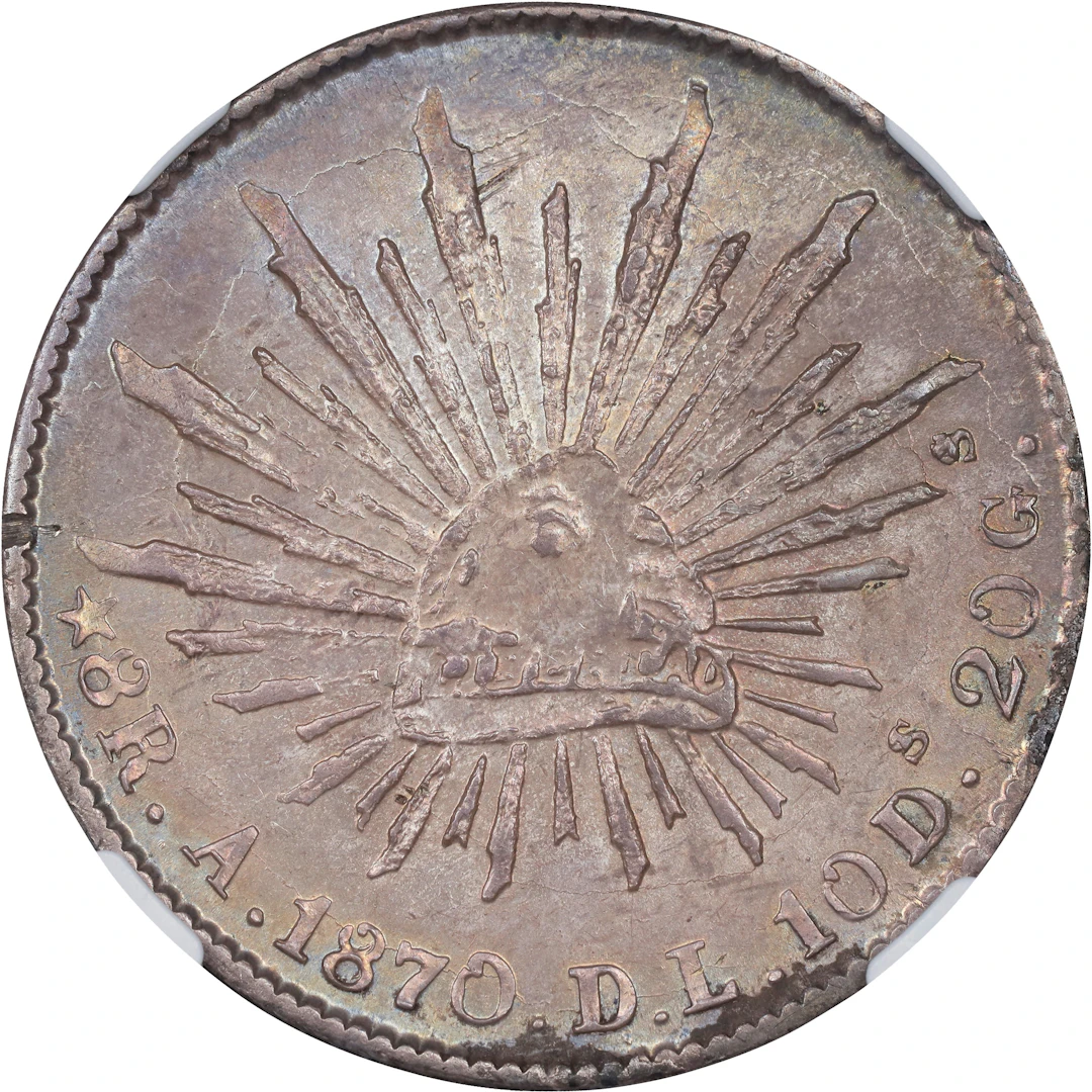 MEXICO. 8 Reales, 1870-A DL. Alamos Mint. NGC MS-62.
