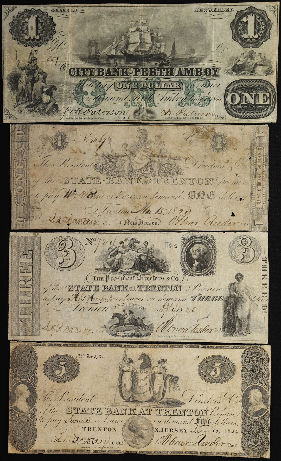 Lot of (4) Perth Amboy & Trenton, New Jersey. City Bank of Perth Amboy