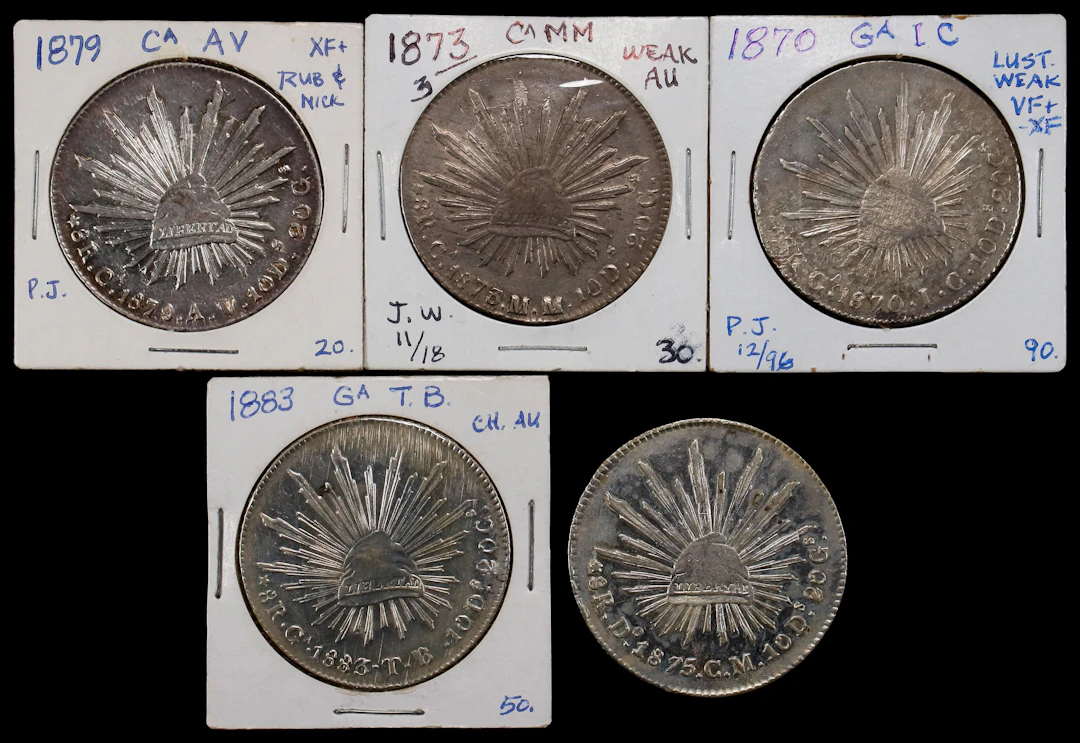 MEXICO. Quintet of 8 Reales (5 Pieces), 1870-83. Grade Range: ABOUT