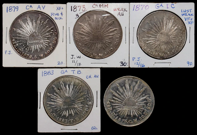 MEXICO. Quintet of 8 Reales (5 Pieces), 1870-83. Grade Range: ABOUT
