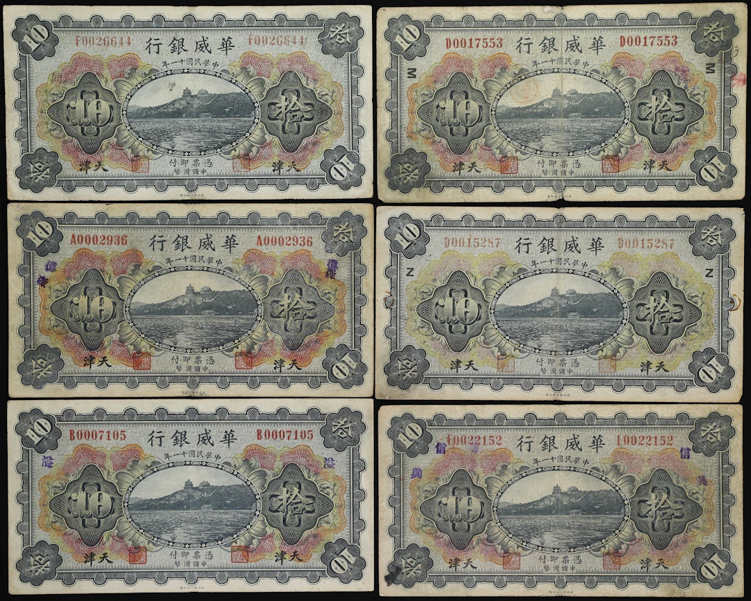 (t) CHINA--FOREIGN BANKS. Lot of (6). Sino-Scandinavian Bank. 10 Yuan