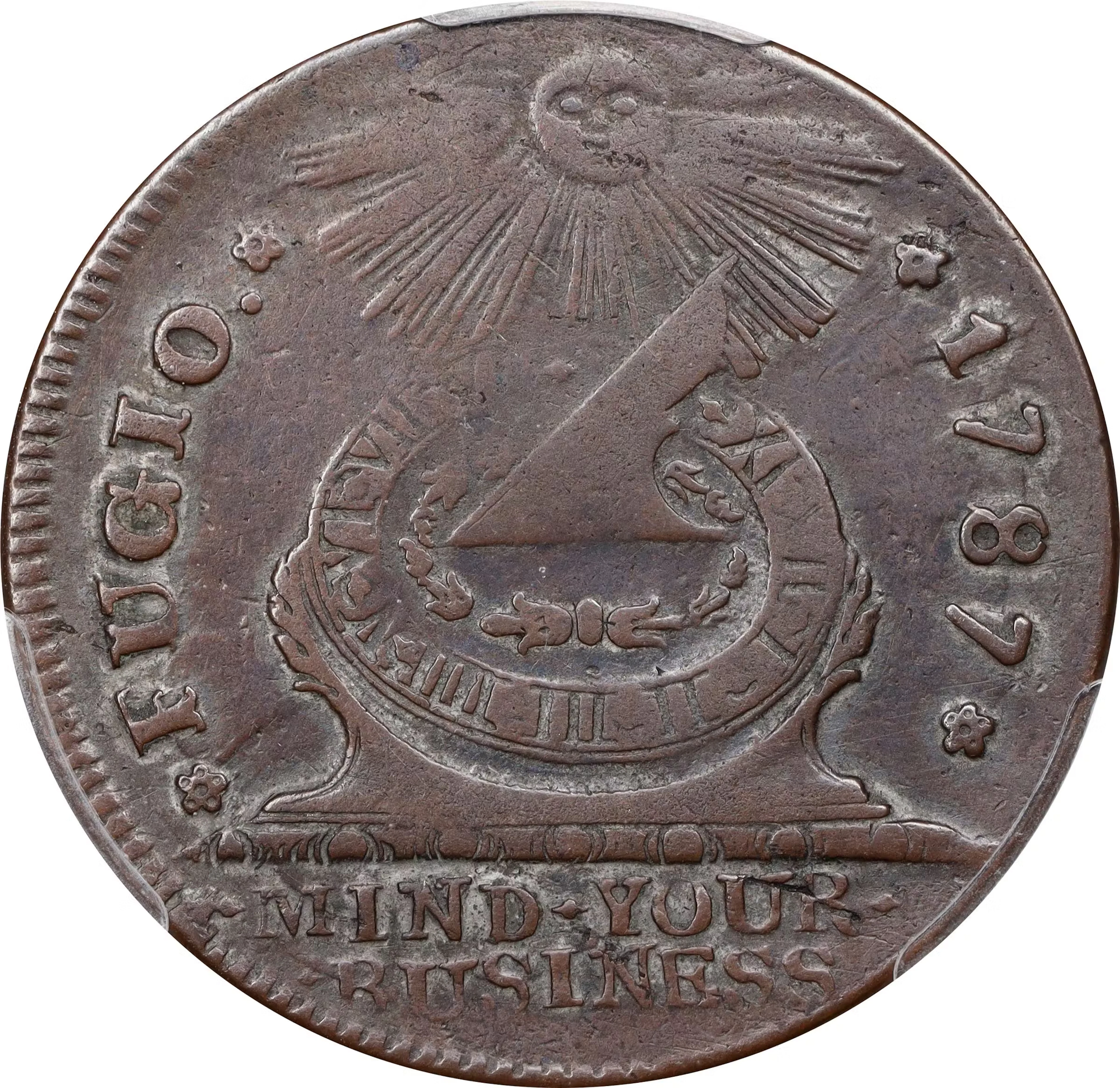 1787 Fugio Cent. Pointed Rays. Newman 16-N, W-6925. Rarity-3. STATES