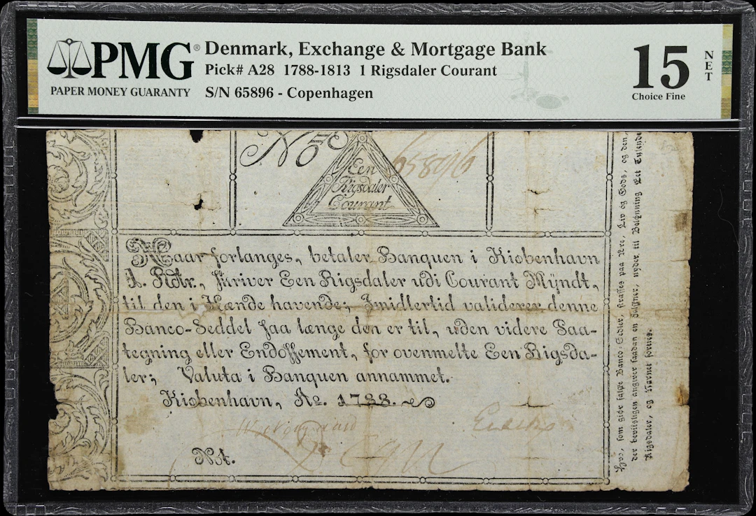 (◊) DENMARK. Exchange & Mortgage Bank. 1 Rigsdaler Courant, 1788.