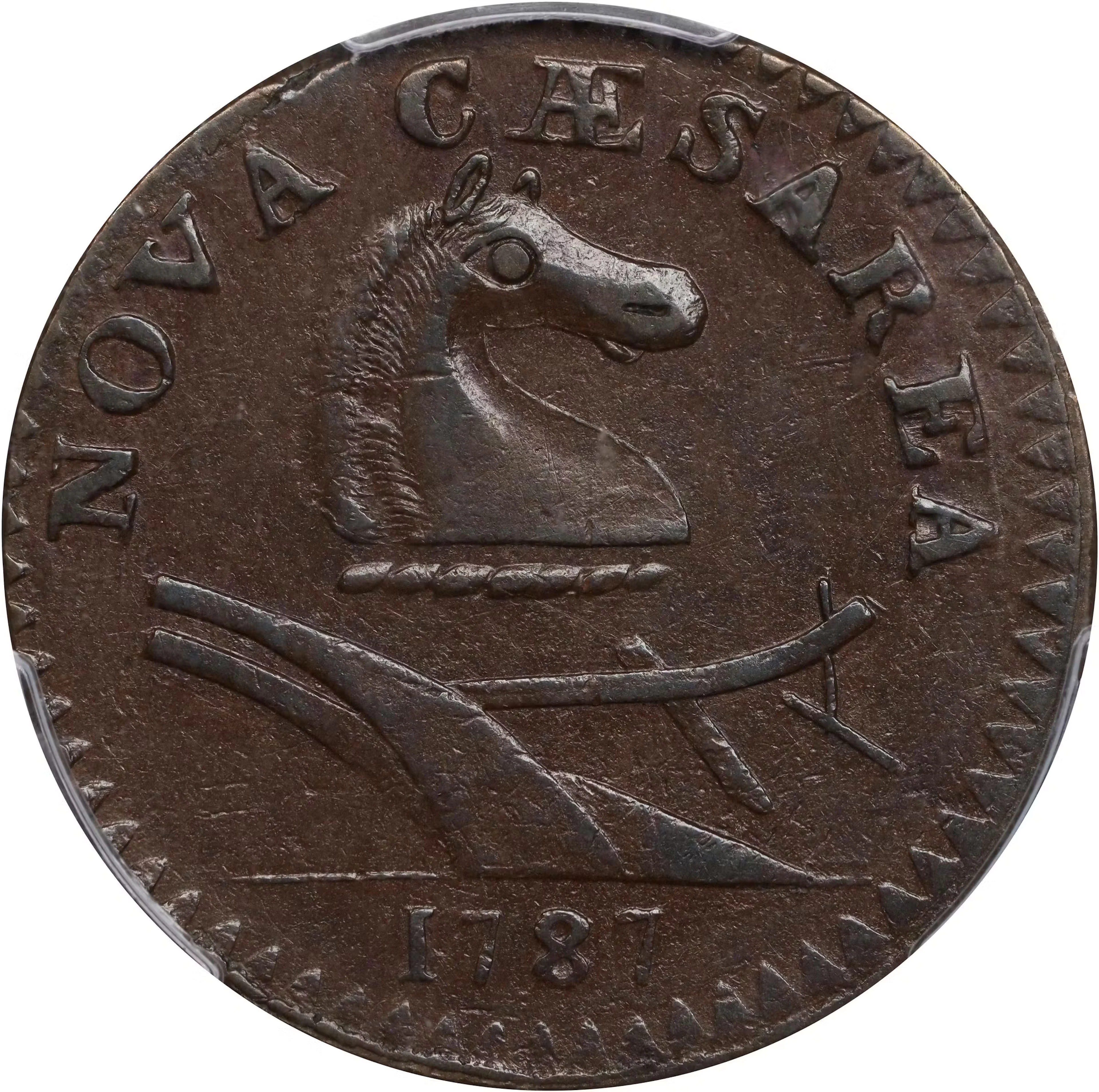 1787 New Jersey Copper. Maris 43-d, W-5225. Rarity-1. No Sprig Above