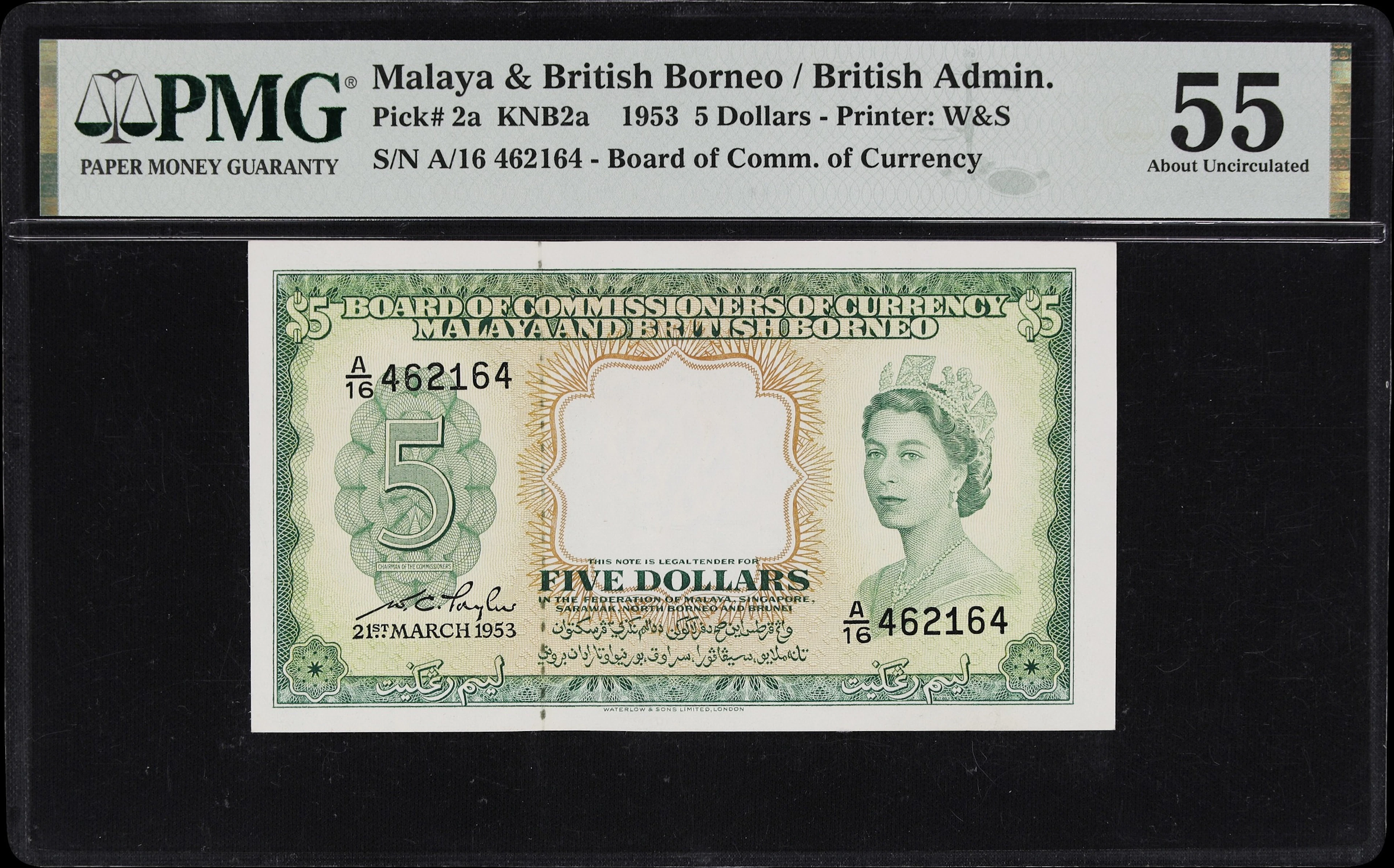 MALAYA AND BRITISH BORNEO. Board of Commissioners of Currency. 5 Dollars