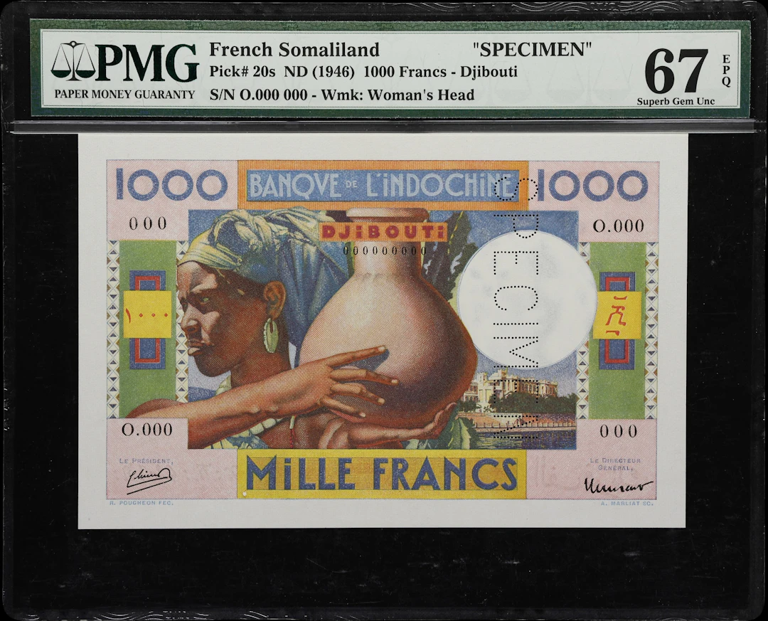 (◊) FRENCH SOMALILAND. Banque de l'Indochine. 1000 Francs, ND (1946).
