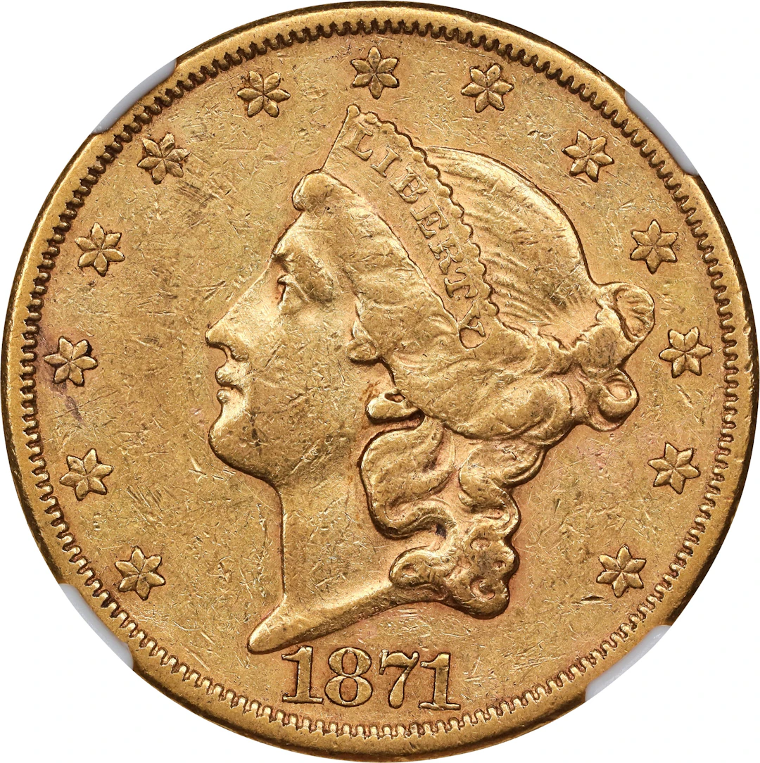 1871-CC Liberty Head Double Eagle. AU-53 (NGC).