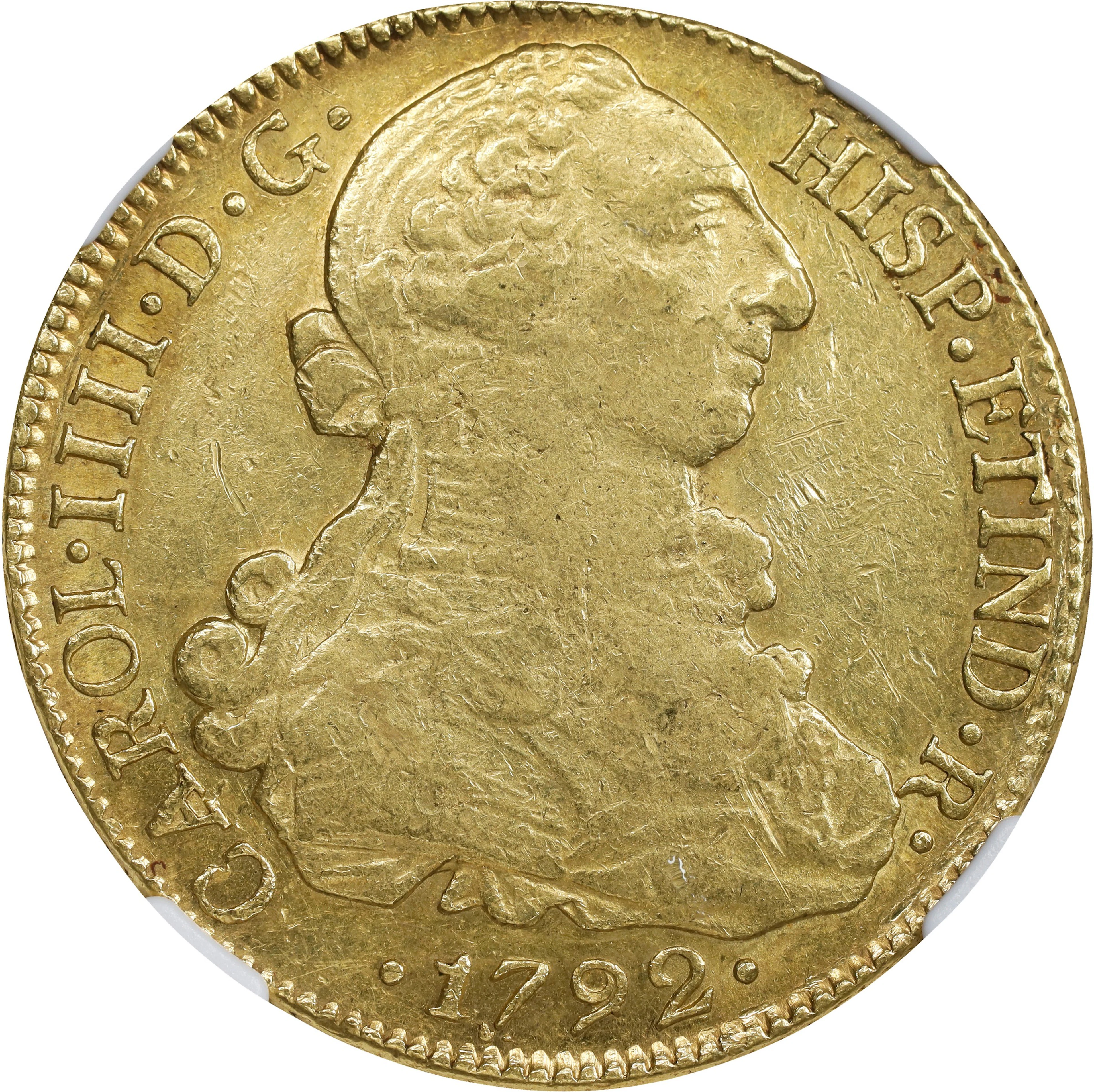 CHILE. 8 Escudos, 1792-So DA. Santiago Mint. Charles IV. NGC AU-53.