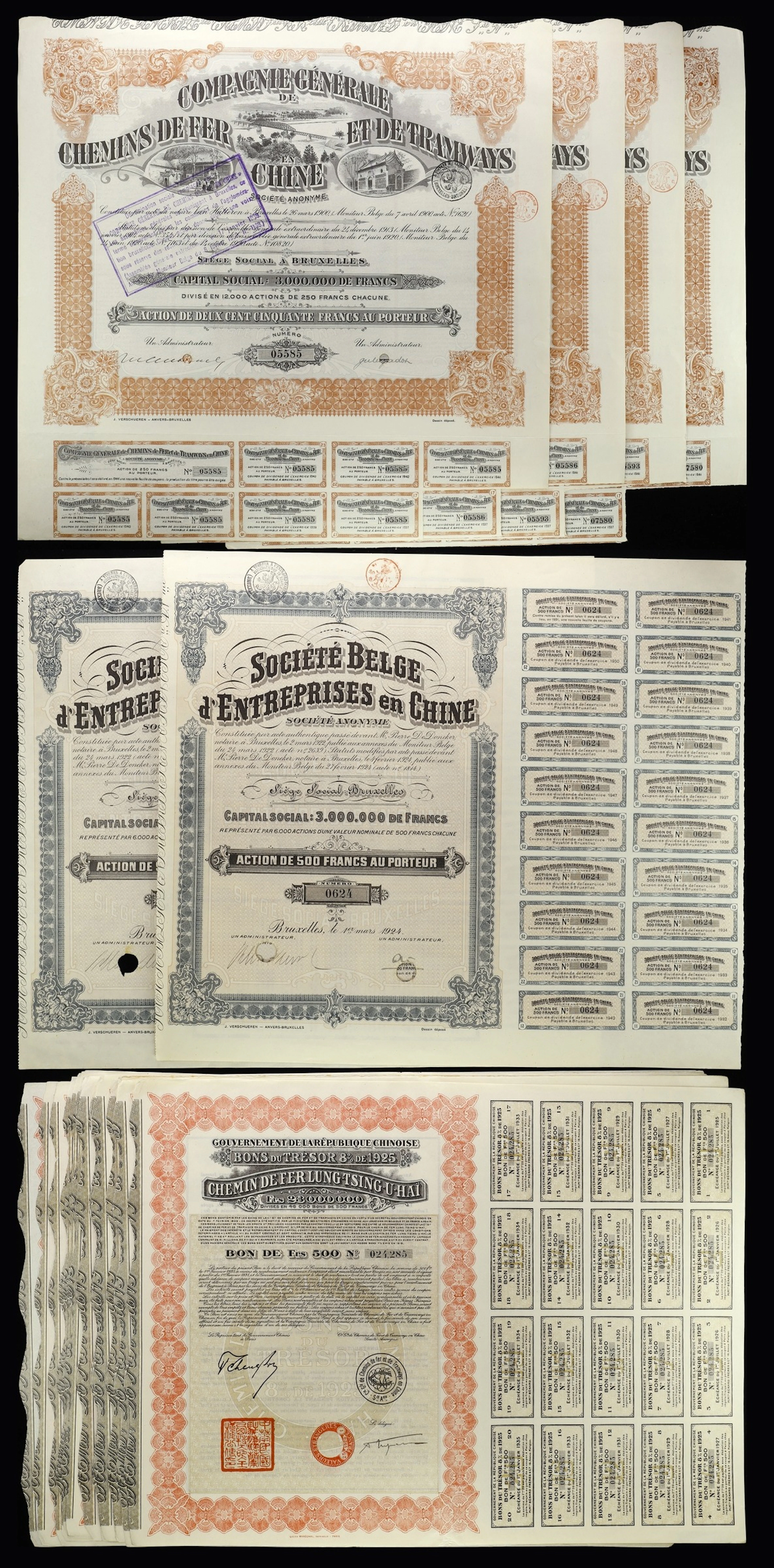 CHINA--REPUBLIC. Lot of (24). 1925 8% Government of the Republic Chinese