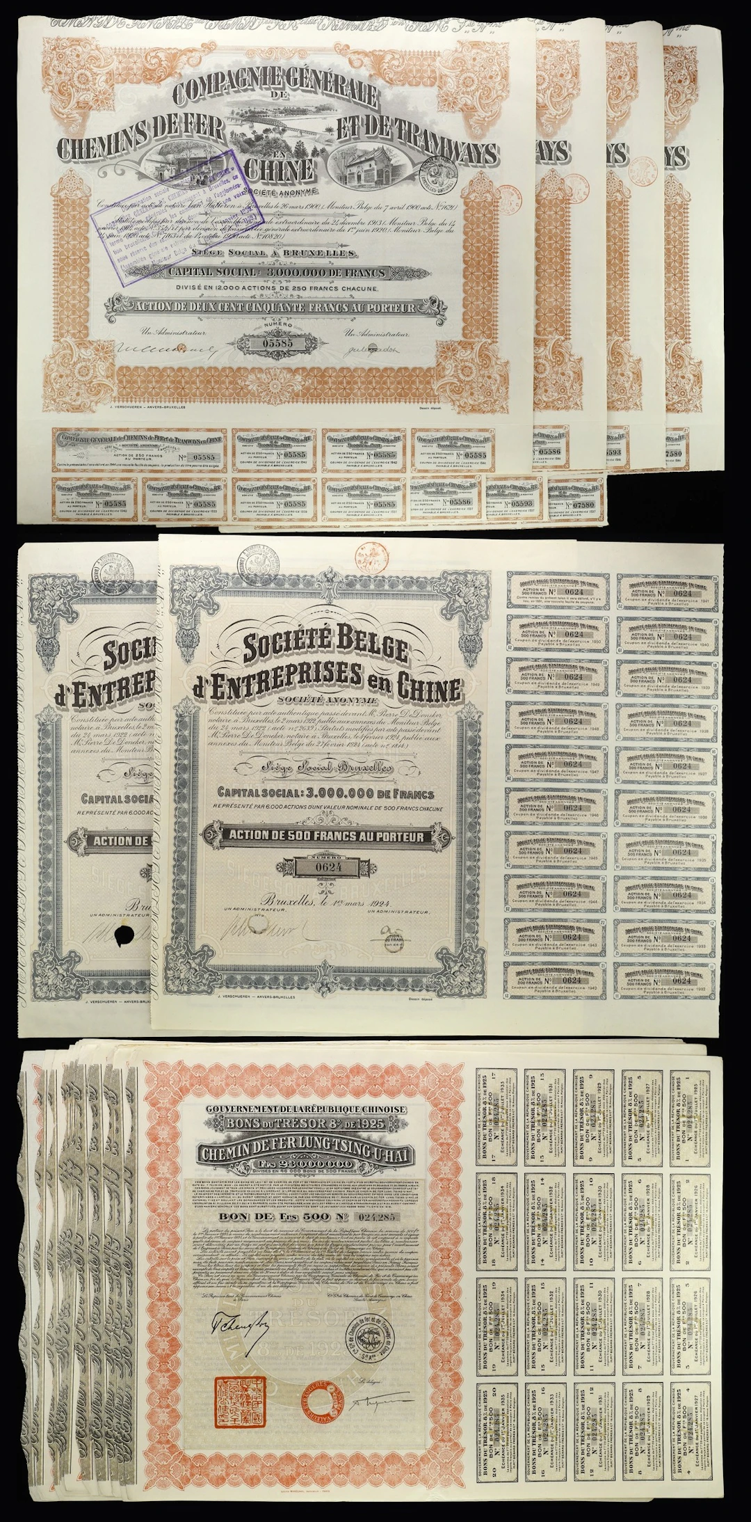 CHINA--REPUBLIC. Lot of (24). 1925 8% Government of the Republic Chinese