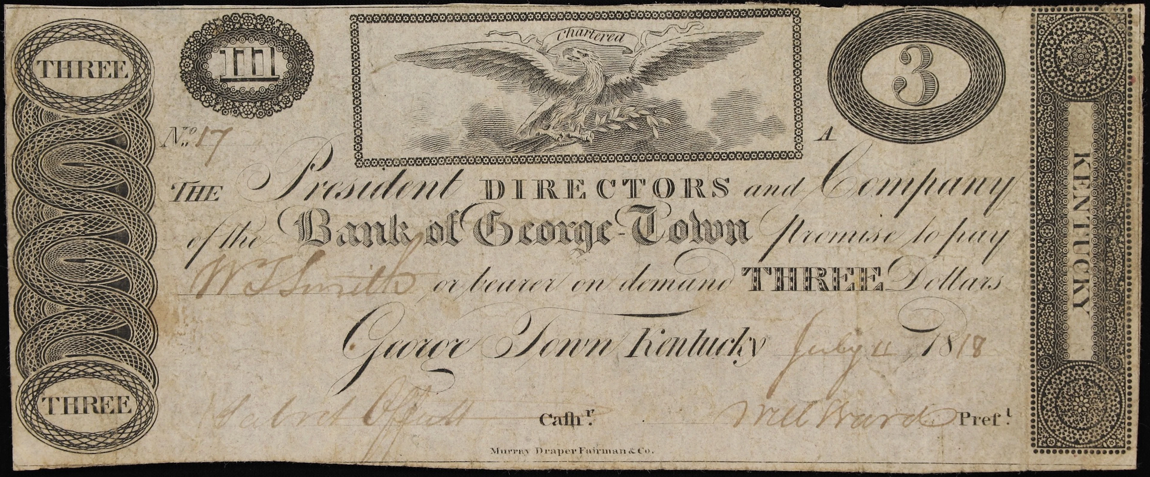 George Town, Kentucky. Bank of George-Town. 1818 $3. Fine.