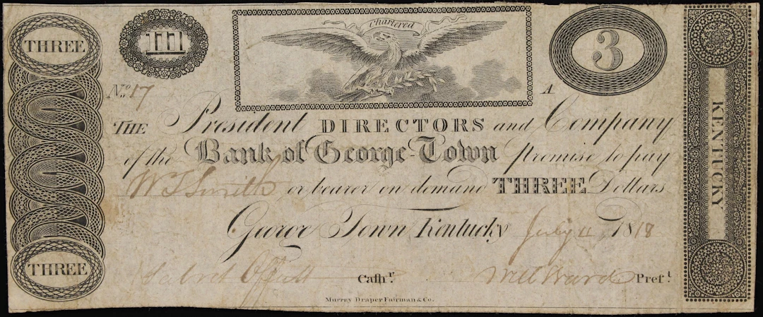 George Town, Kentucky. Bank of George-Town. 1818 $3. Fine.