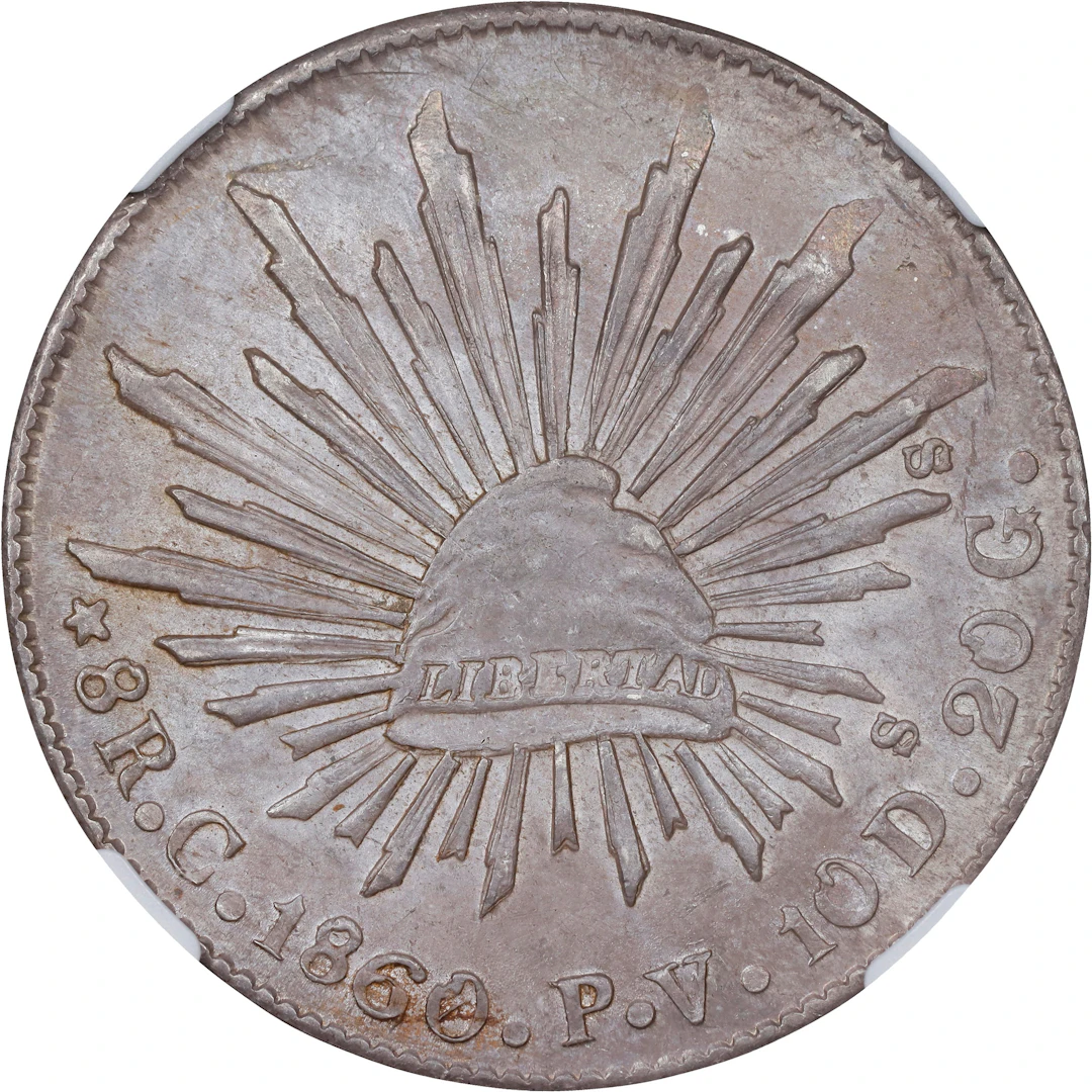 MEXICO. 8 Reales, 1860/9-C PV/E. Culiacan Mint. NGC MS-61.