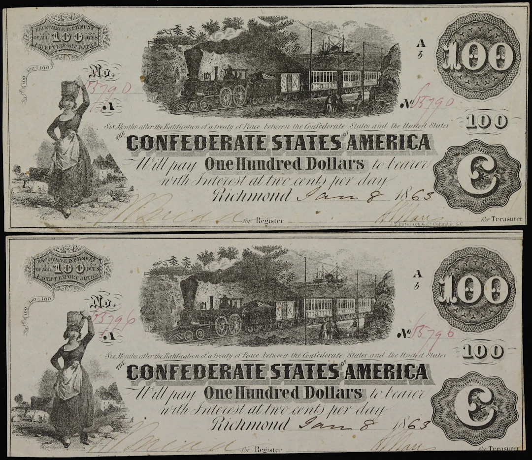 Lot of (2) T-40. Confederate Currency. 1863 $100. Very Fine to Extremely Fine.