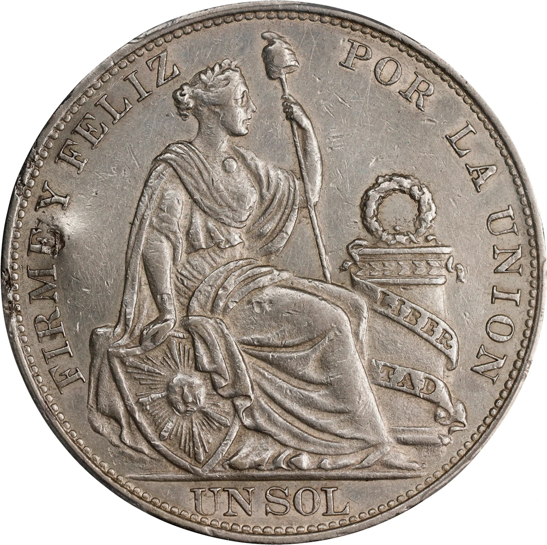 PERU. Sol, 1896-F. Lima Mint. PCGS Genuine--Chopmark, AU Details.