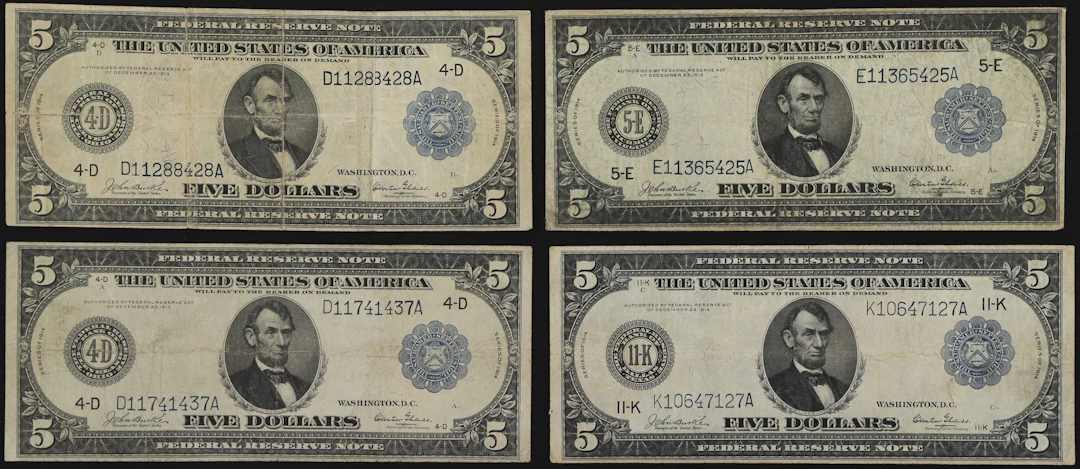 Lot of (4) Fr. 857, 861 & 885. 1914 $5 Federal Reserve Notes. Fine