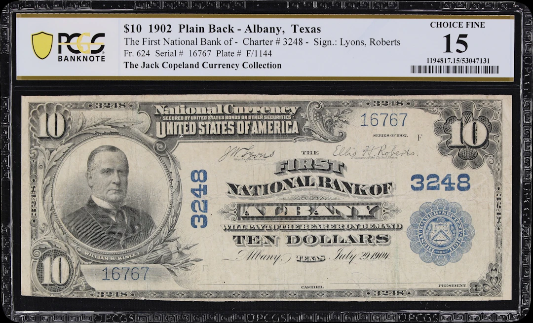 Albany, Texas. $10 1902 Plain Back. Fr. 624. First NB. Charter #3248.