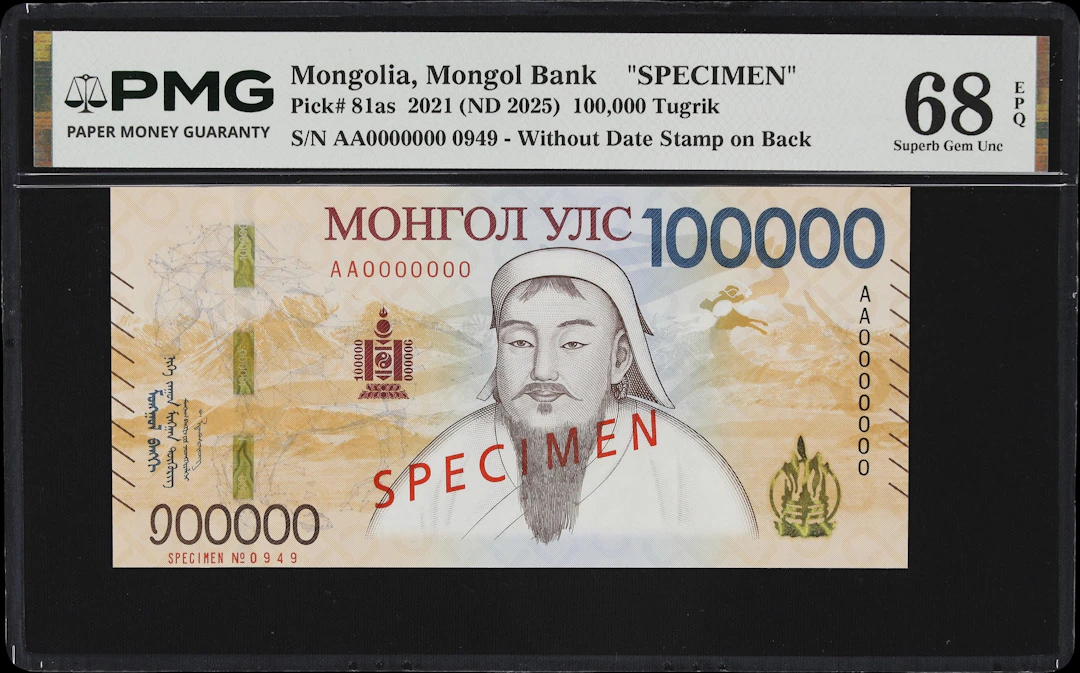 MONGOLIA. Mongol Bank. 100,000 Tugrik, 2021 (ND 2025). P-81as. Specimen.
