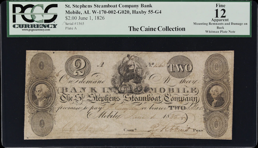 Mobile, Alabama. St. Stephens Steamboat Company Bank. 1826 $2. PCGS