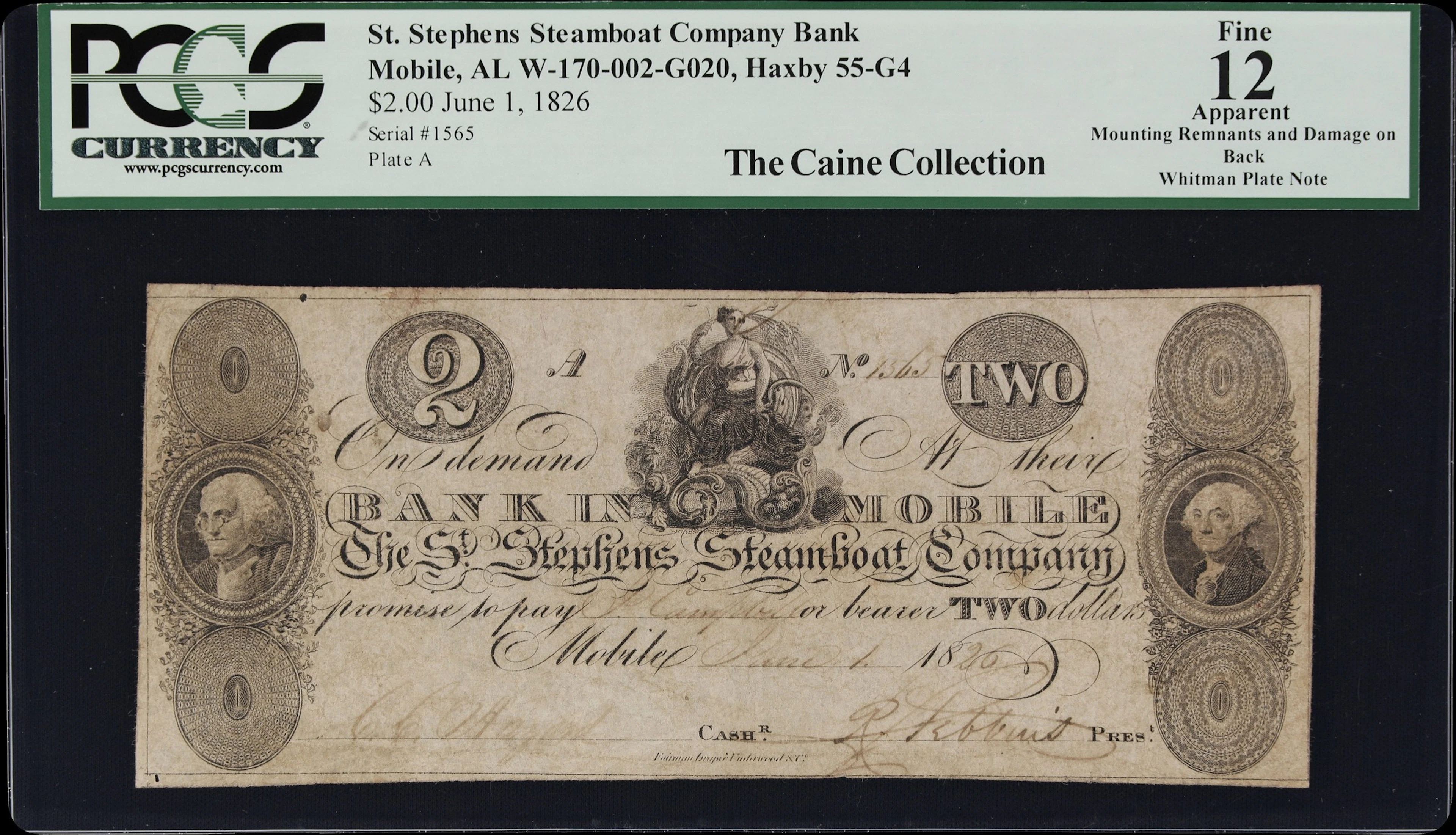 Mobile, Alabama. St. Stephens Steamboat Company Bank. 1826 $2. PCGS