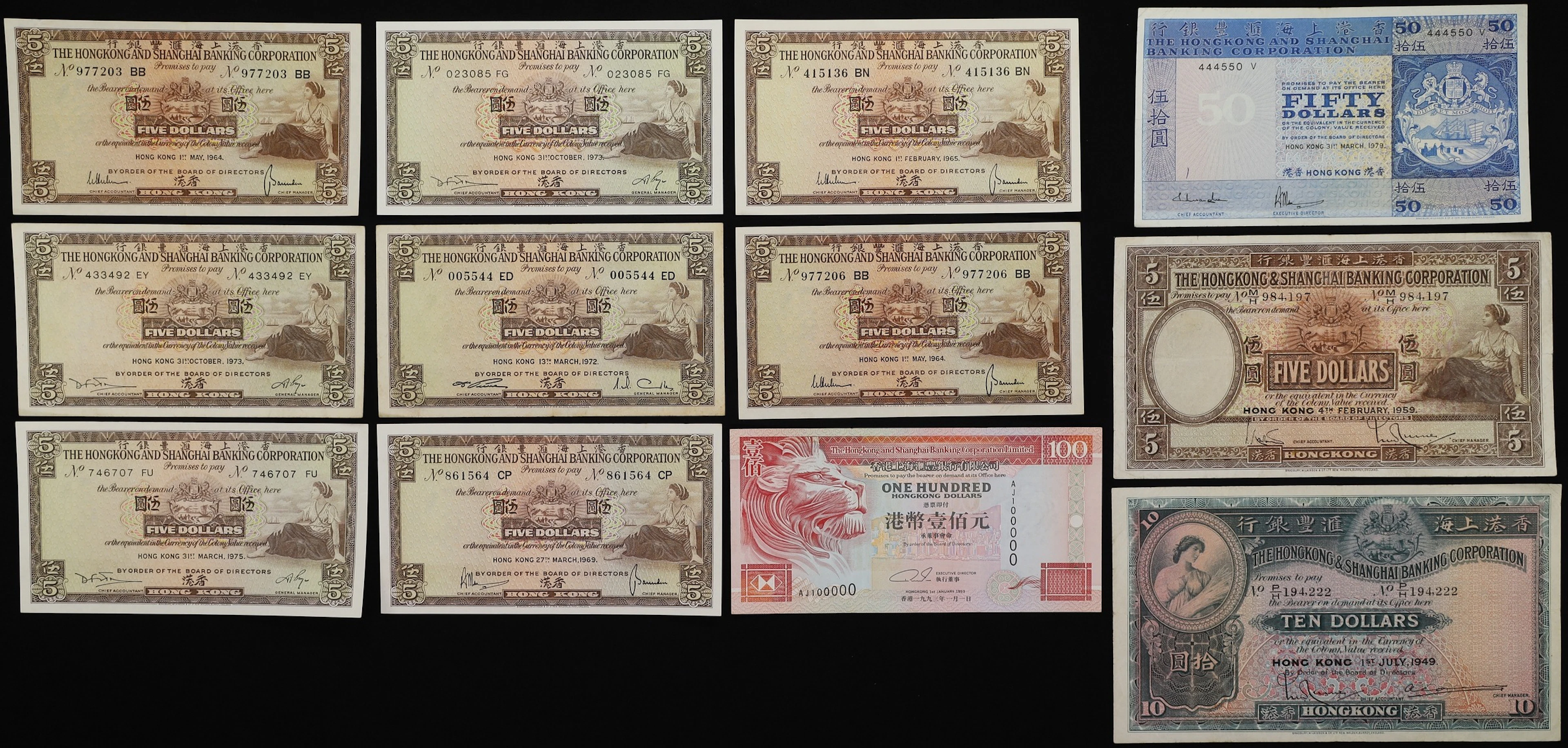 HONG KONG (SAR). Lot of (12). Hong Kong & Shanghai Banking Corporation.