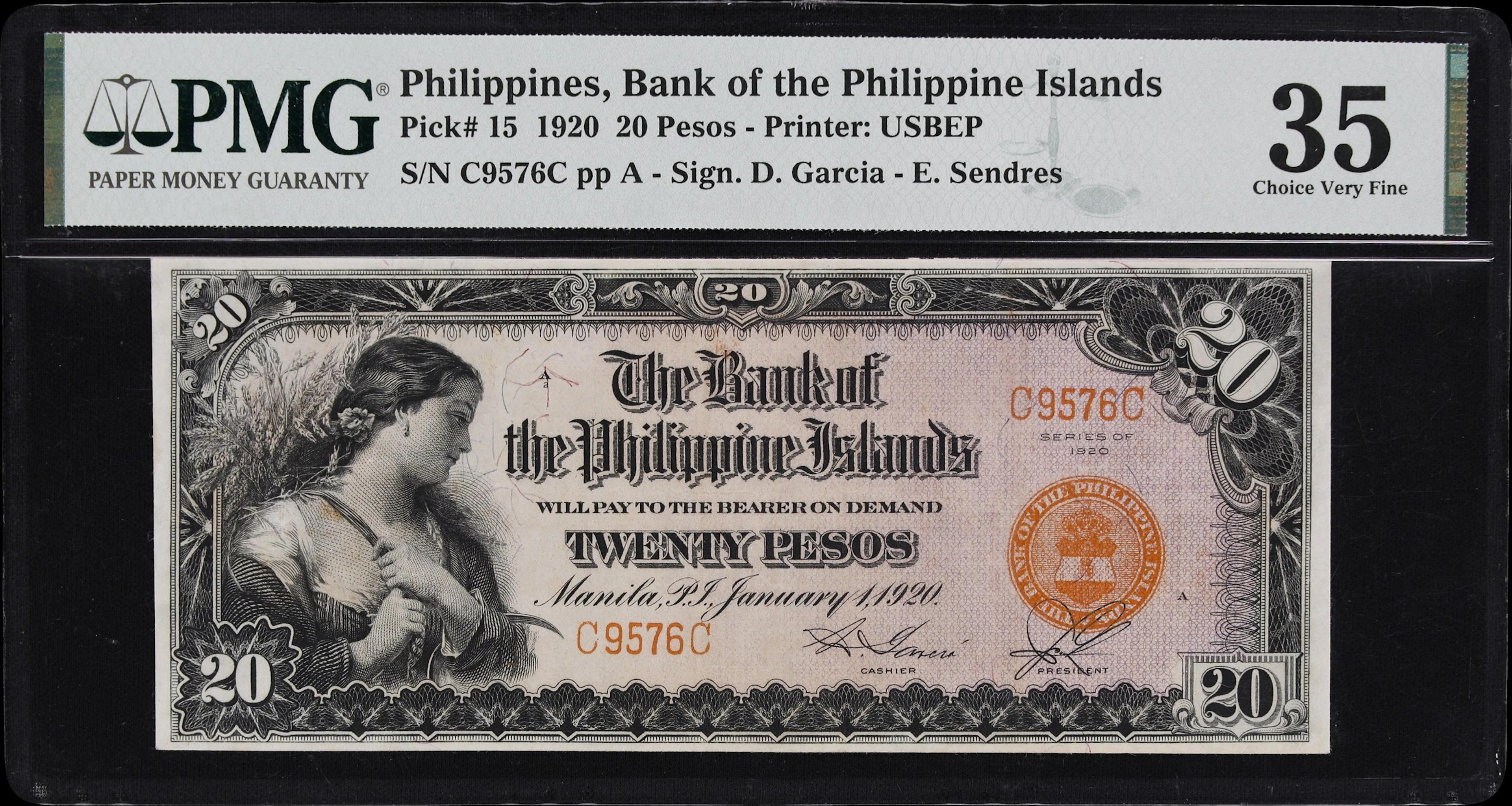 PHILIPPINES. Bank of the Philippine Islands. 20 Pesos, 1.1.1920. P-15.