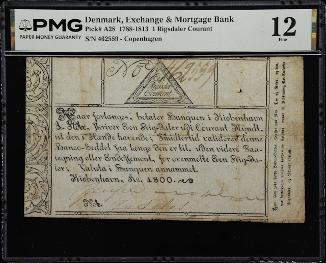 (◊) DENMARK. Exchange & Mortgage Bank. 1 Rigsdaler Courant, 1800.