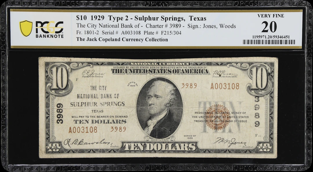 Sulphur Springs, Texas. $10 1929 Ty. 2. Fr. 1801-2. City NB. Charter