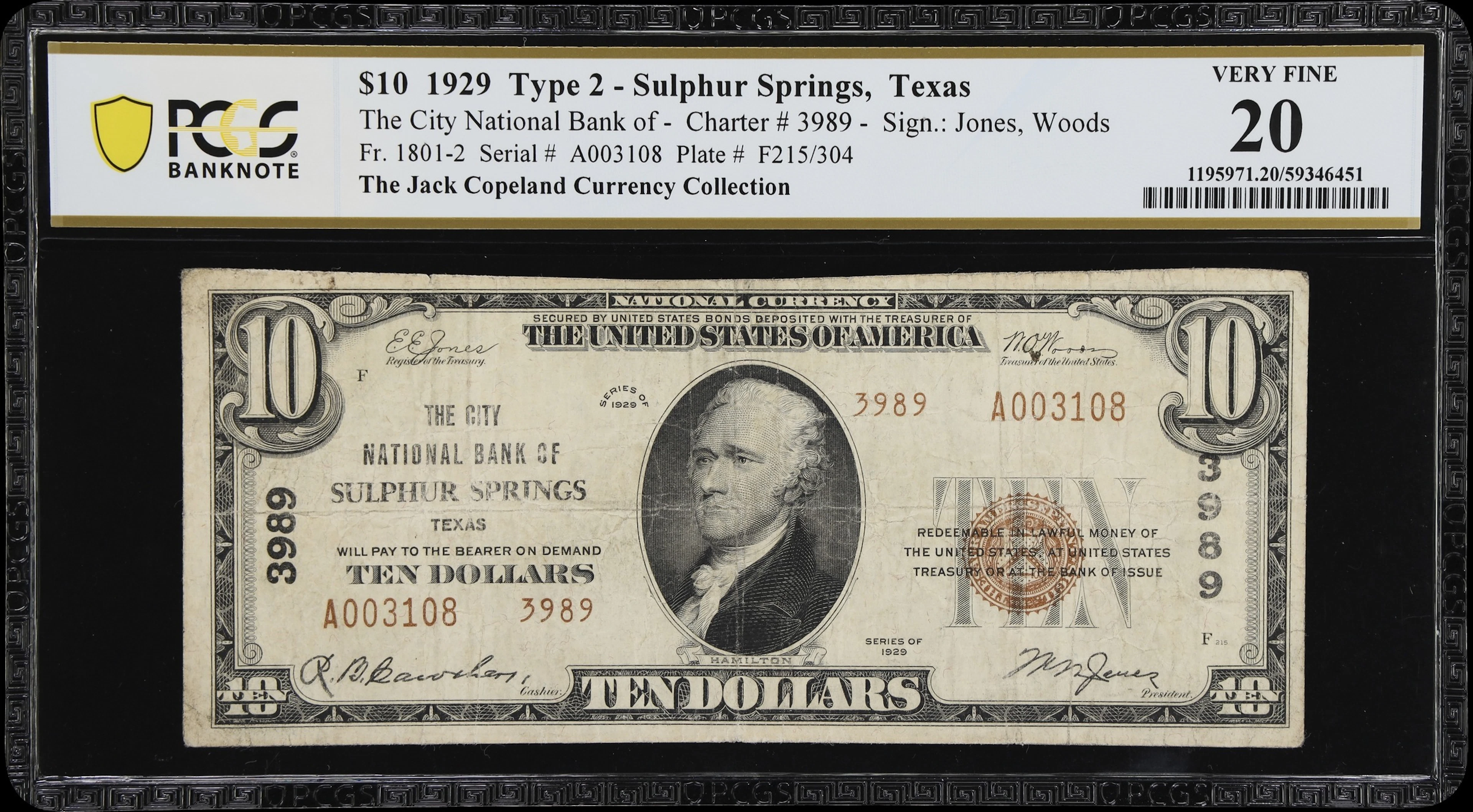 Sulphur Springs, Texas. $10 1929 Ty. 2. Fr. 1801-2. City NB. Charter