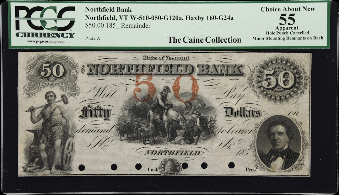 Northfield, Vermont. Northfield Bank. 185x $50. PCGS Currency Choice