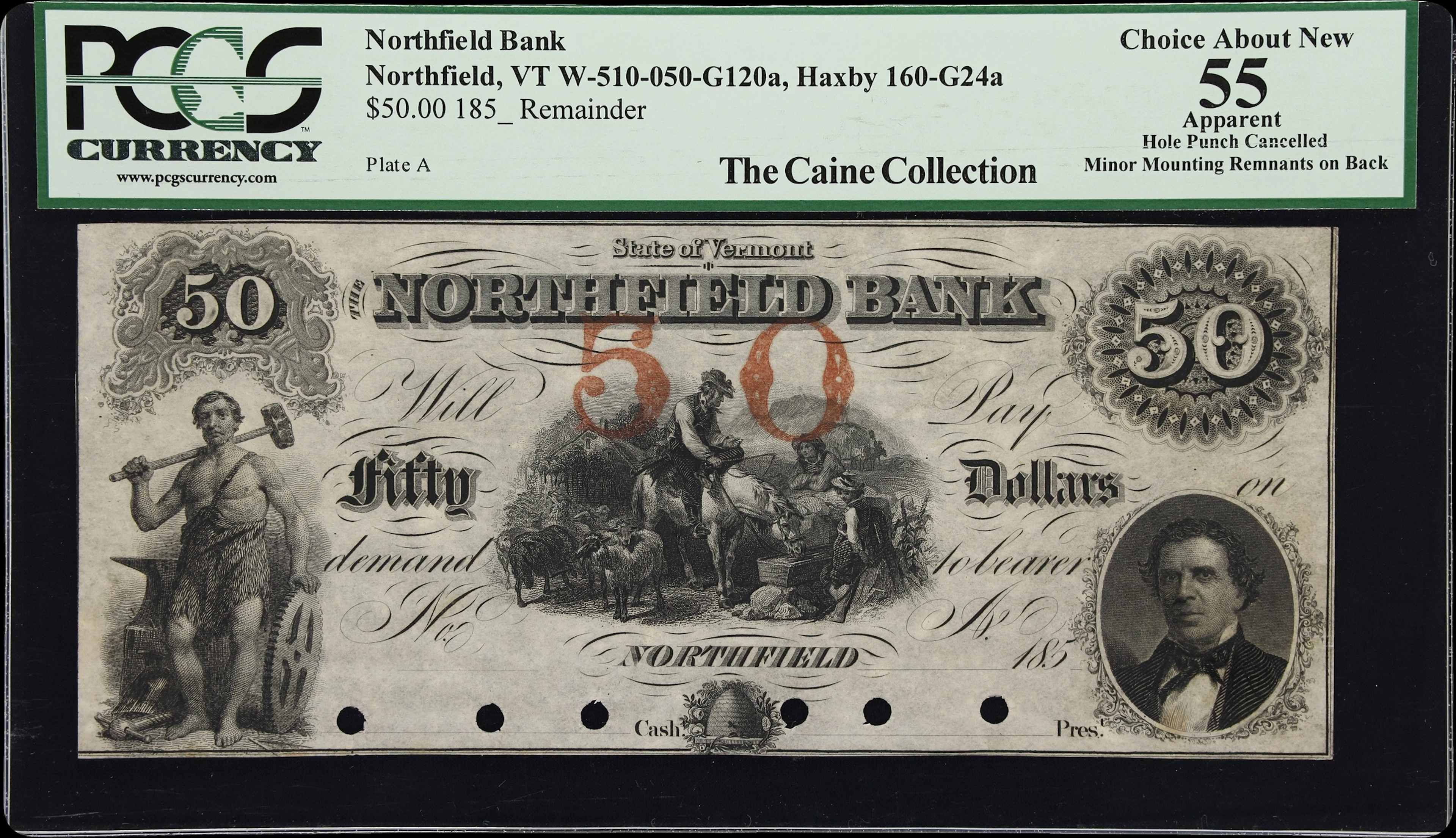 Northfield, Vermont. Northfield Bank. 185x $50. PCGS Currency Choice