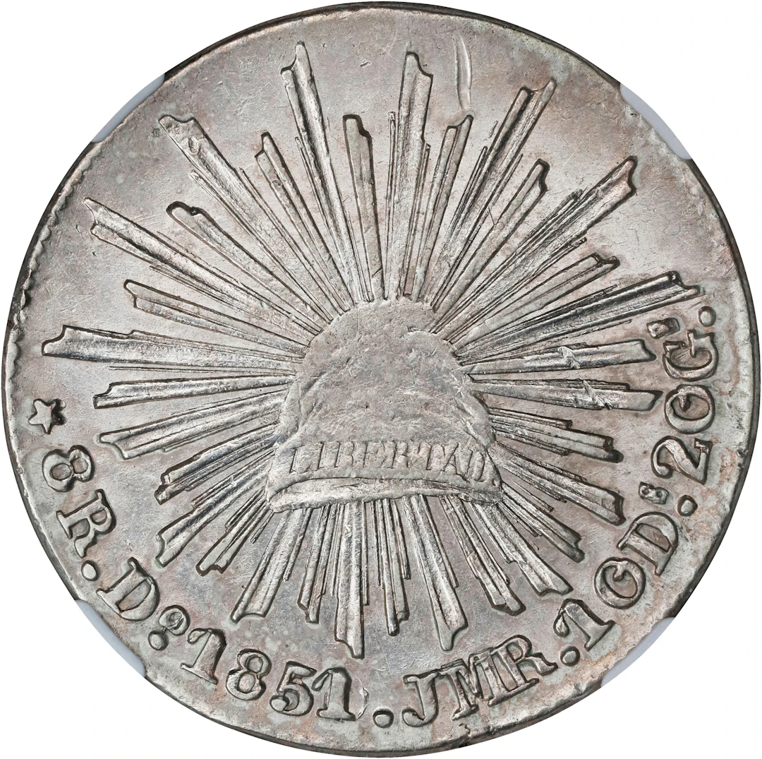 MEXICO. 8 Reales, 1851/0-Do JMR. Durango Mint. NGC AU Details--Obverse Damage.