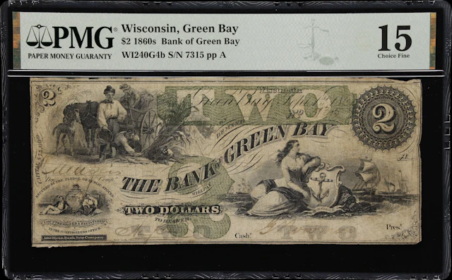 Green Bay, Wisconsin. Bank of Green Bay. 186x $2. PMG Choice Fine 15.