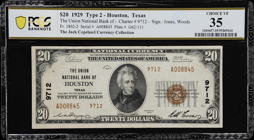 Houston, Texas. $20 1929 Ty. 2. Fr. 1802-2. Union NB. Charter #9712.