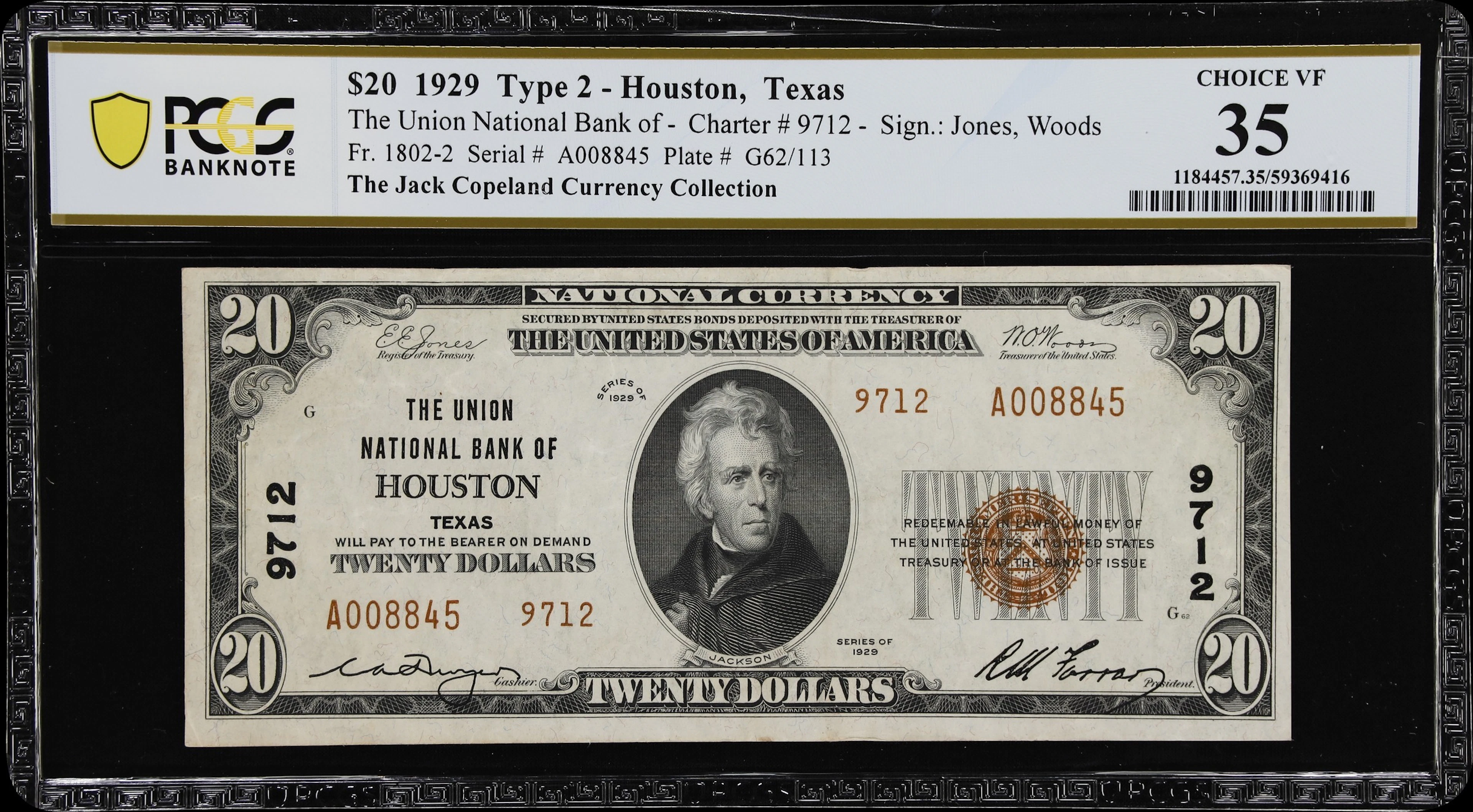 Houston, Texas. $20 1929 Ty. 2. Fr. 1802-2. Union NB. Charter #9712.
