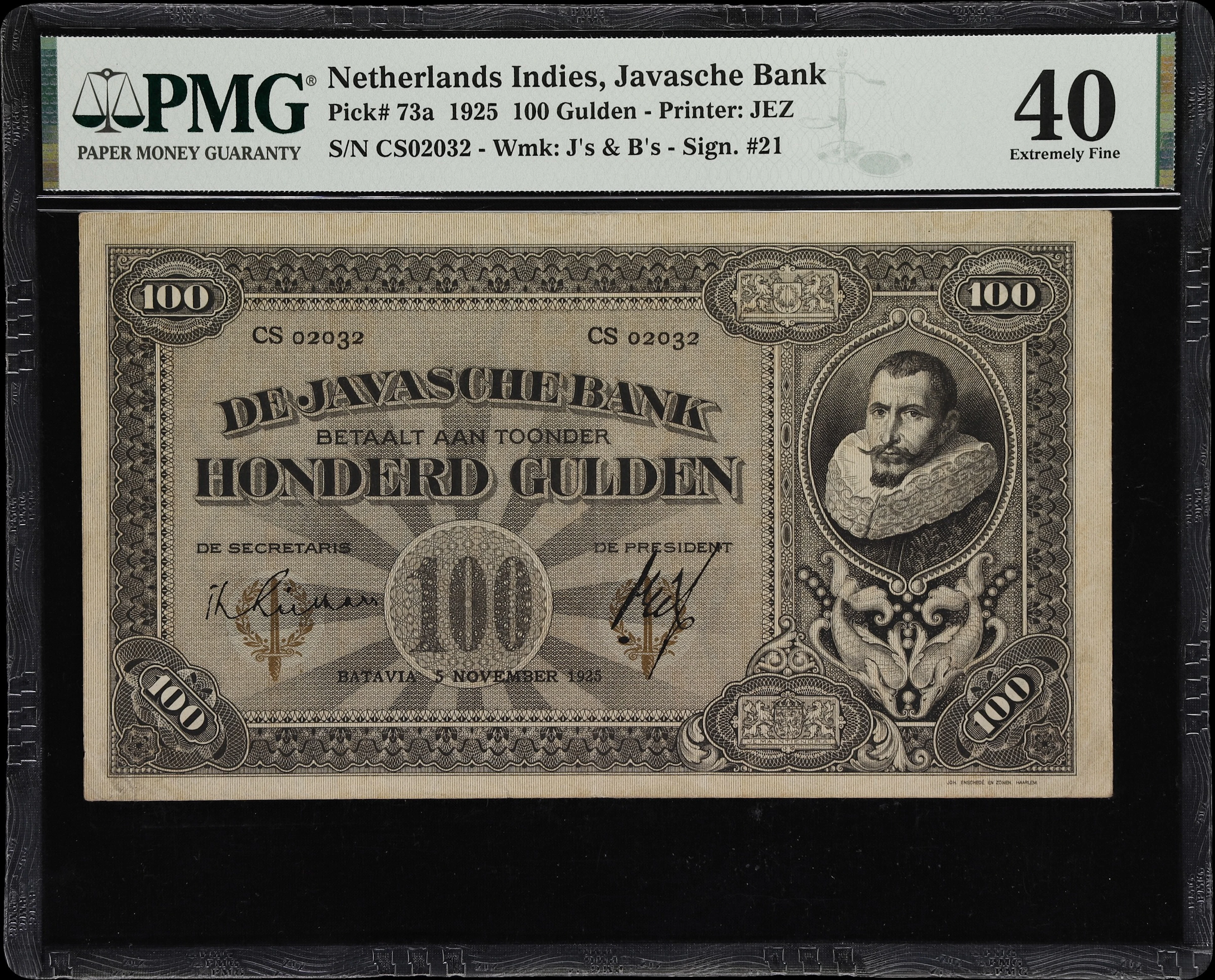 NETHERLANDS INDIES. Javasche Bank. 100 Gulden, 5.11.1925. P-73a. PMG