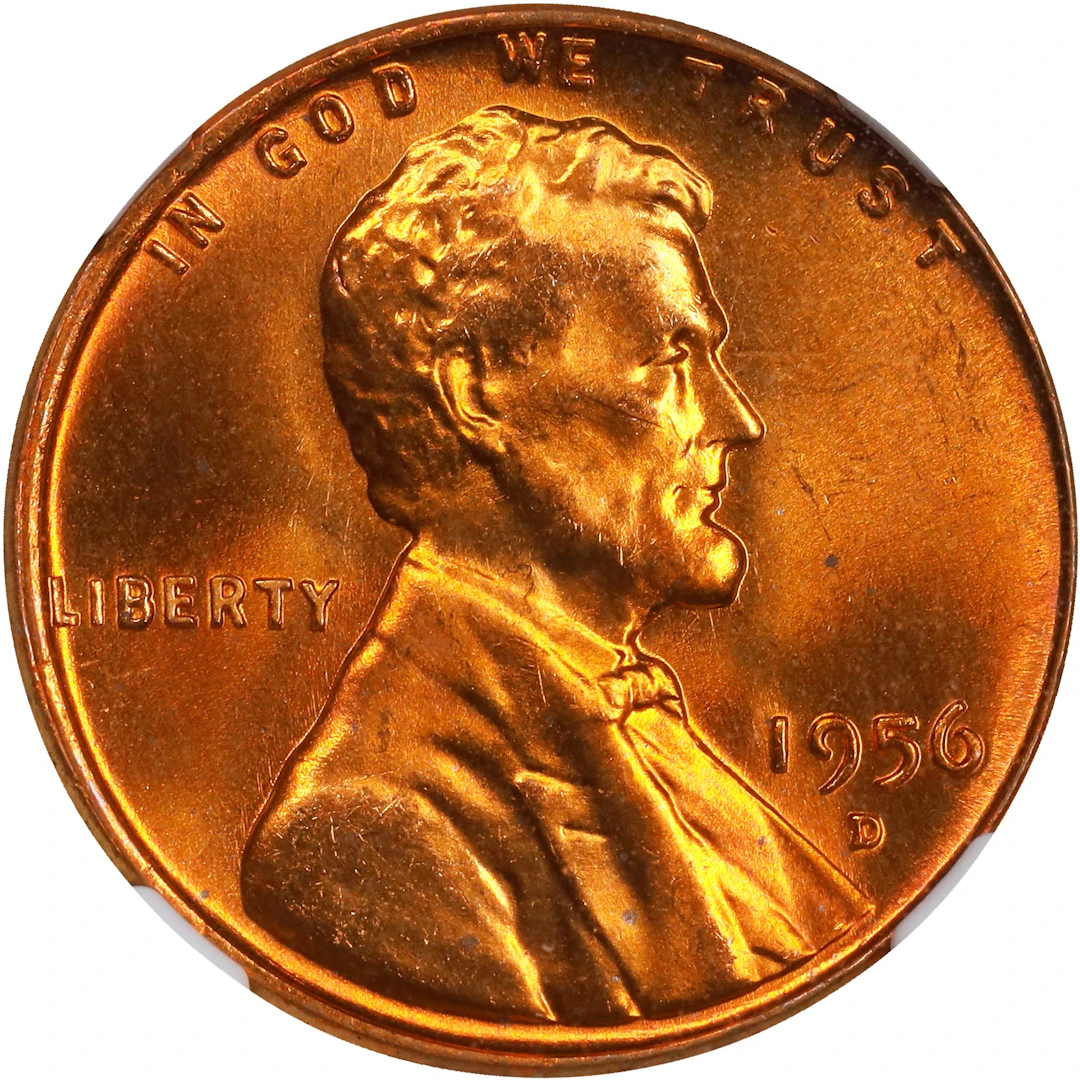 1956-D Lincoln Cent. MS-67 RD (NGC).