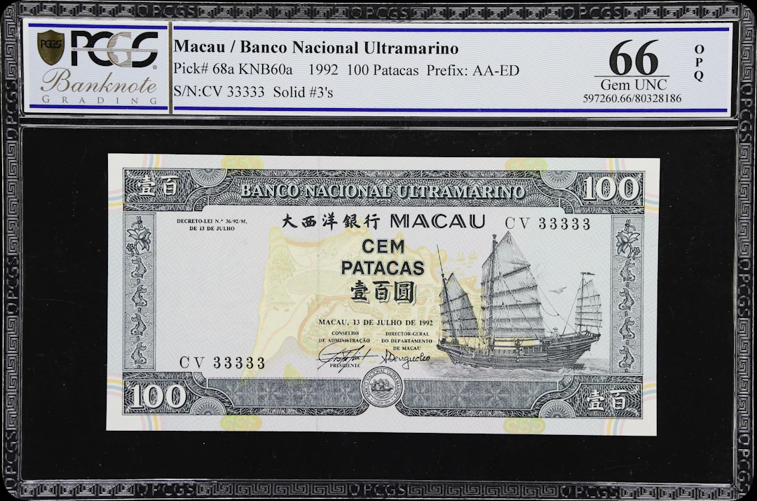 MACAU (SAR). Banco Nacional Ultramarino. 100 Patacas, 13.7.1992. P-68a.