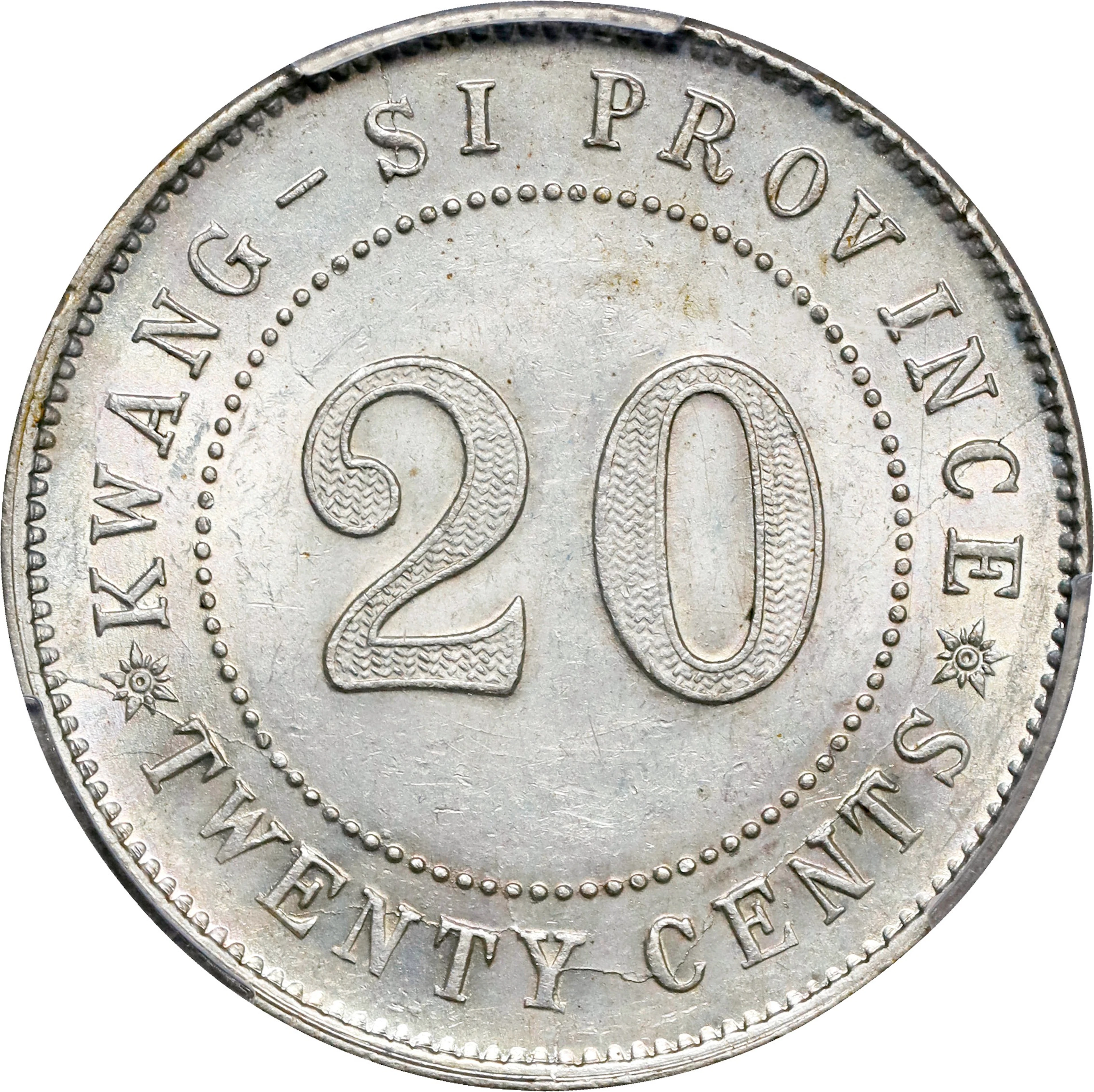 (t) CHINA. Kwangsi. 20 Cents, Year 14 (1925). Kwangsi Mint. PCGS MS-62.