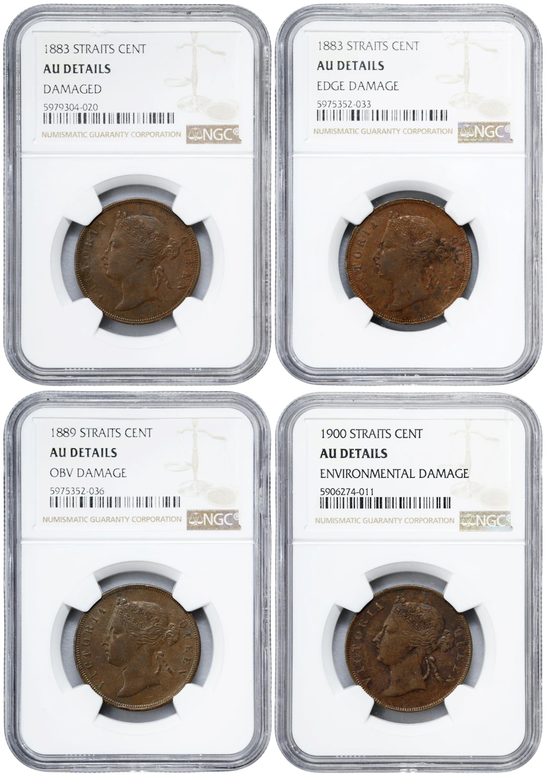 STRAITS SETTLEMENTS. Quartet of Cents (4 Pieces), 1883-1900. London