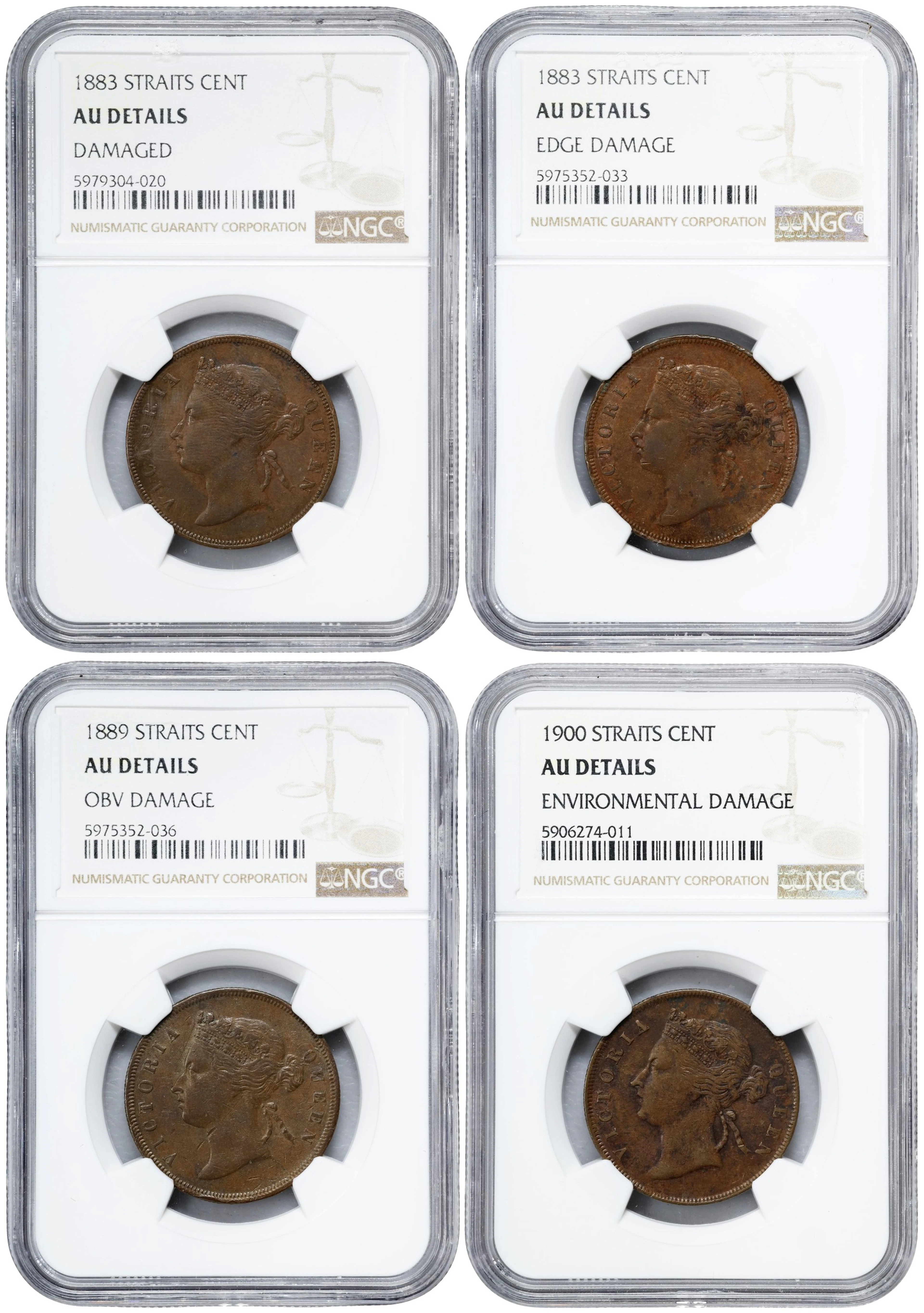 STRAITS SETTLEMENTS. Quartet of Cents (4 Pieces), 1883-1900. London
