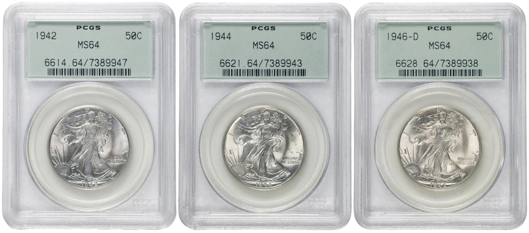 Lot of (3) Walking Liberty Half Dollars. MS-64 (PCGS). OGH Generation 3.0.