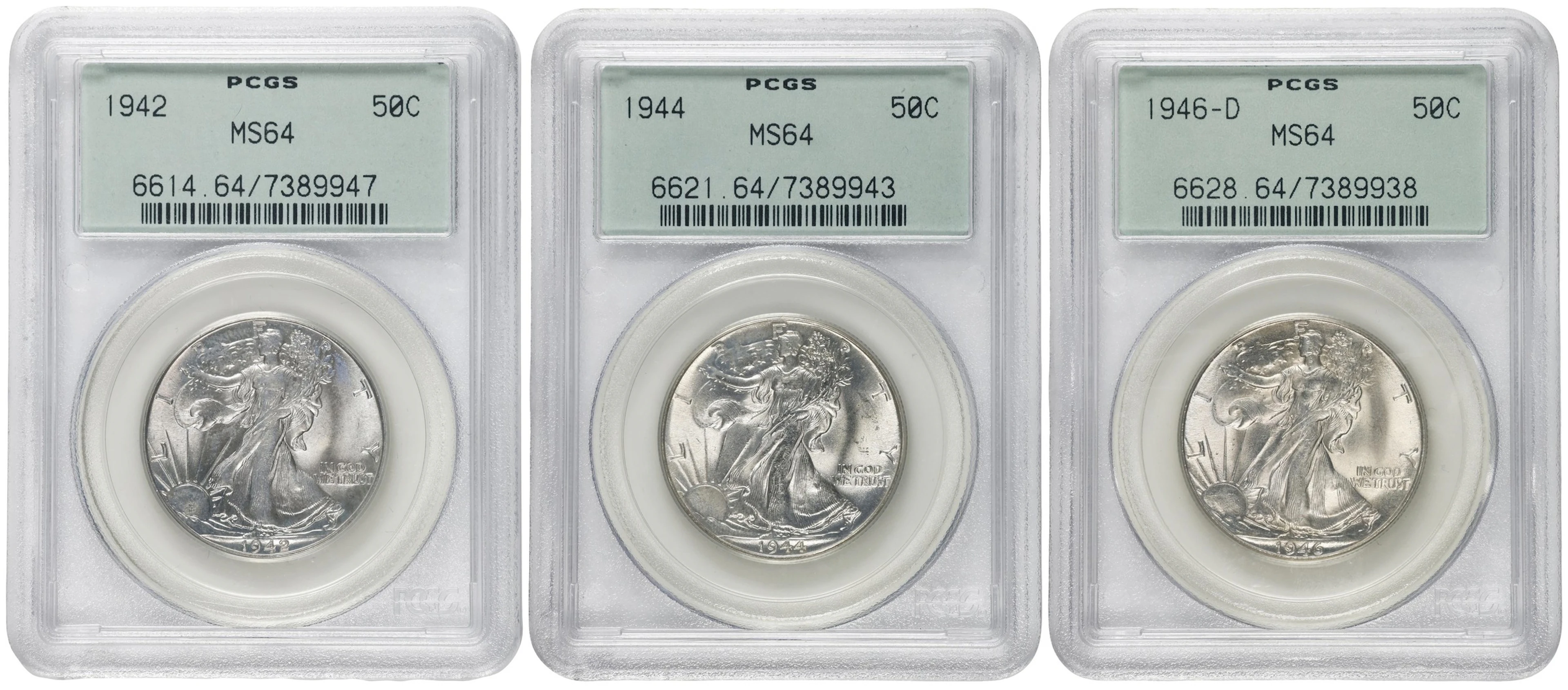 Lot of (3) Walking Liberty Half Dollars. MS-64 (PCGS). OGH Generation 3.0.