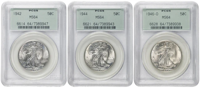 Lot of (3) Walking Liberty Half Dollars. MS-64 (PCGS). OGH Generation 3.0.