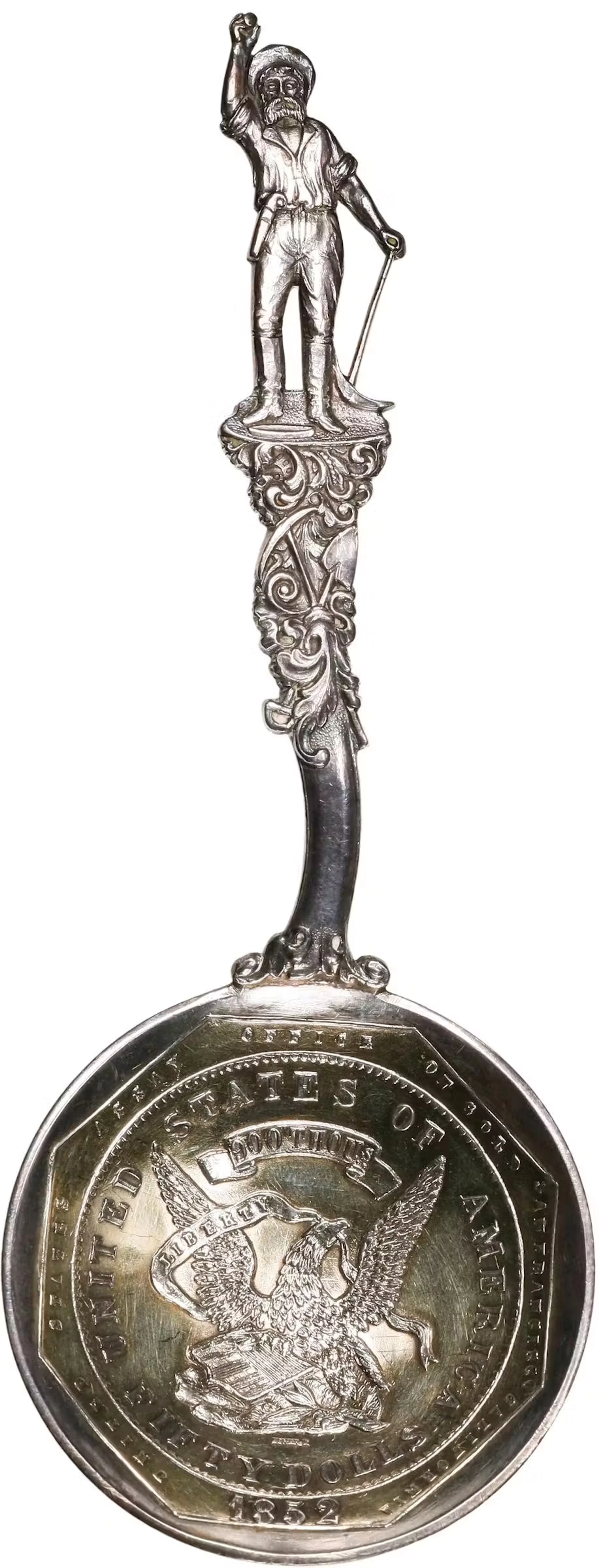 "1852" The Happy Miner Souvenir Spoon Made with a Replica Octagonal