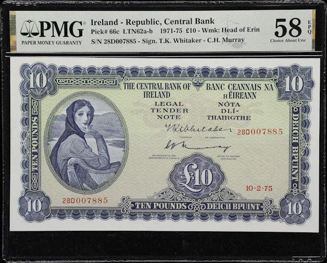 IRELAND. Central Bank of Ireland. 10 Pounds, 10.2.1975. P-66c. LTN62a.
