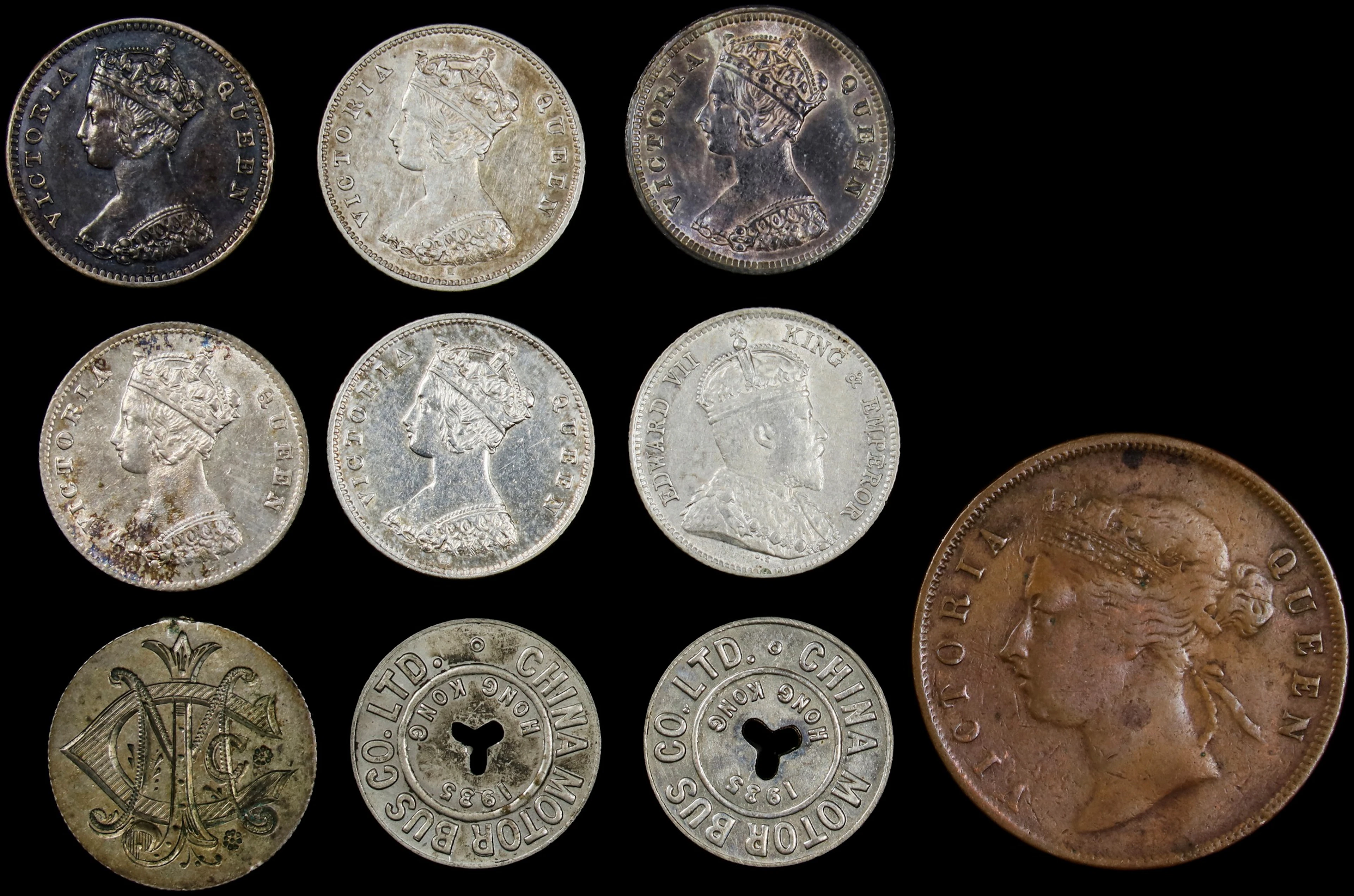 (t) HONG KONG (SAR). Group of Mixed Issues (10 Pieces), 1866-1935.