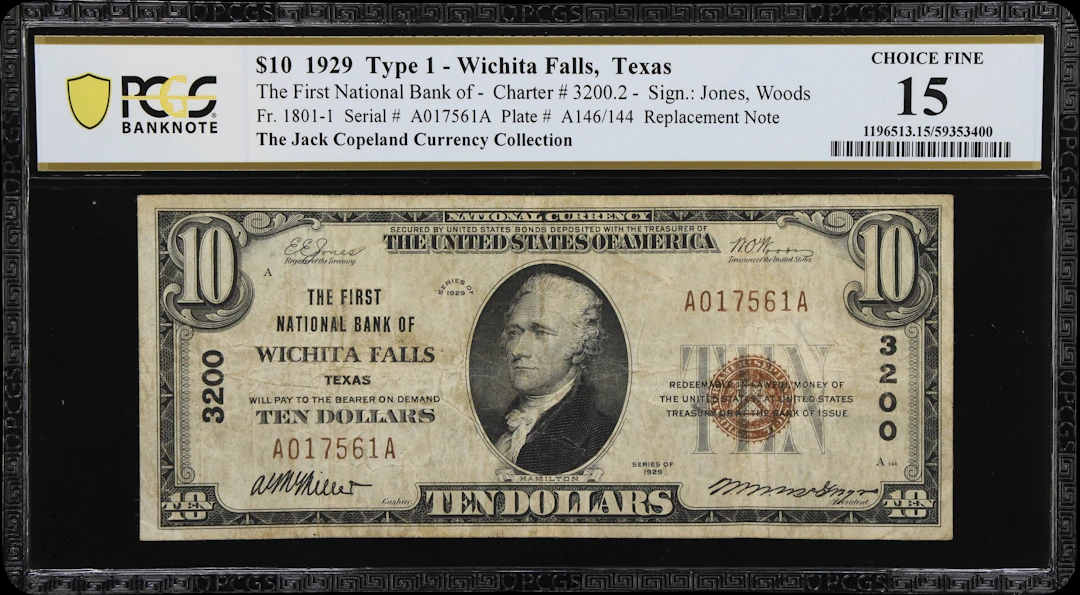 Wichita Falls, Texas. $10 1929 Ty. 1. Fr. 1801-1. First NB. Charter
