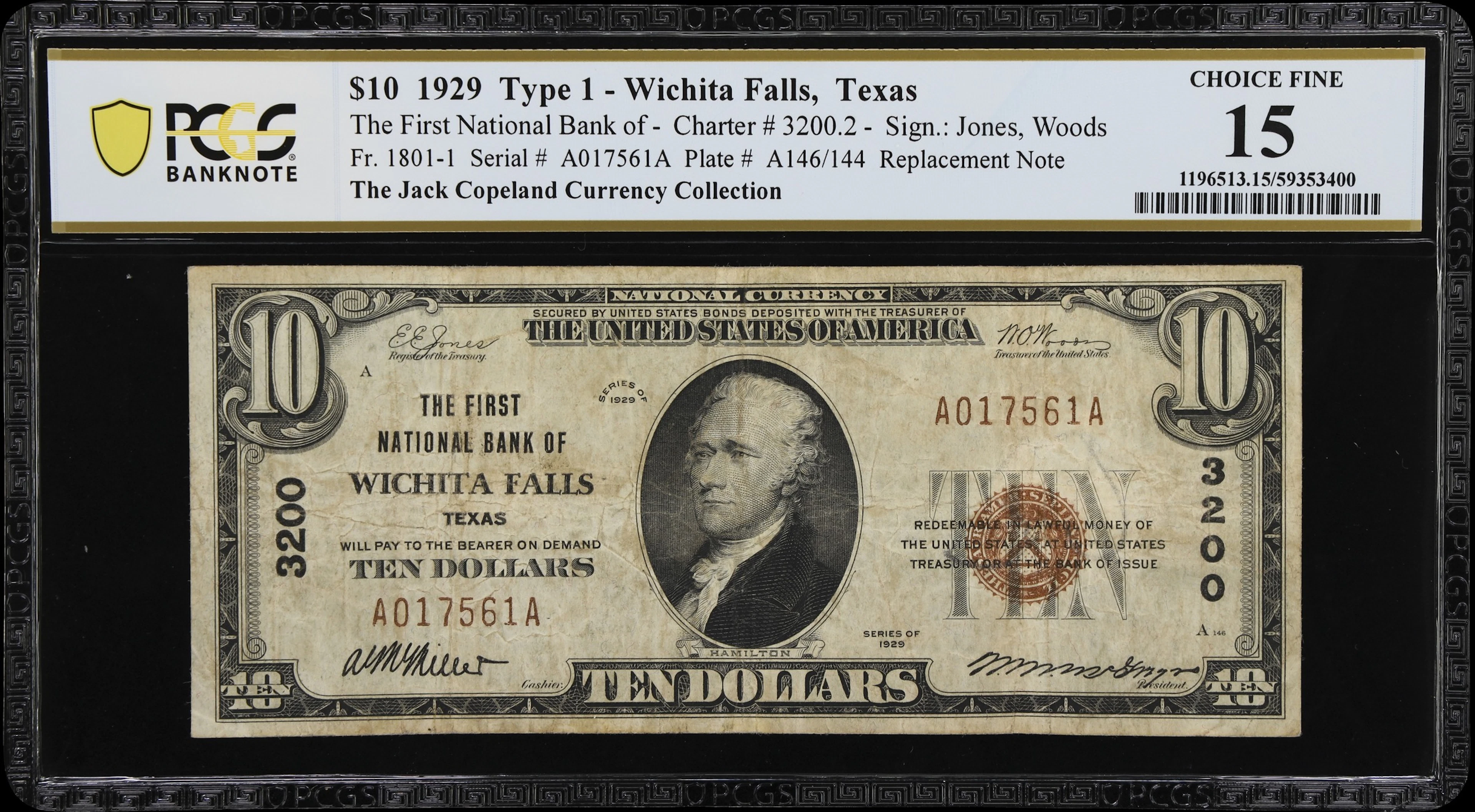 Wichita Falls, Texas. $10 1929 Ty. 1. Fr. 1801-1. First NB. Charter
